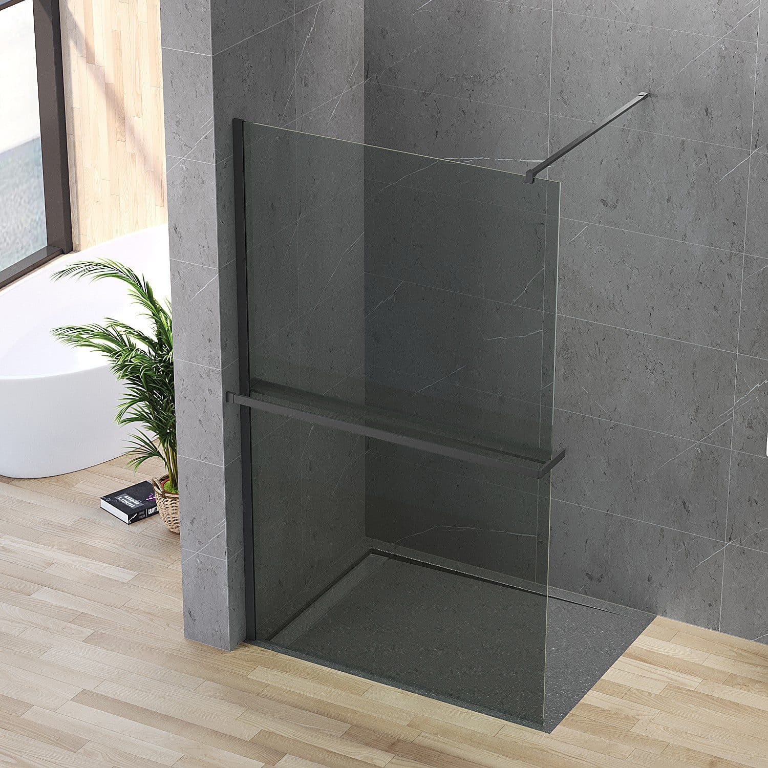 AQUALAVOS Walk-In Duschwand 80-120cm Schwarz/Grau ESG Glas - Bild 2