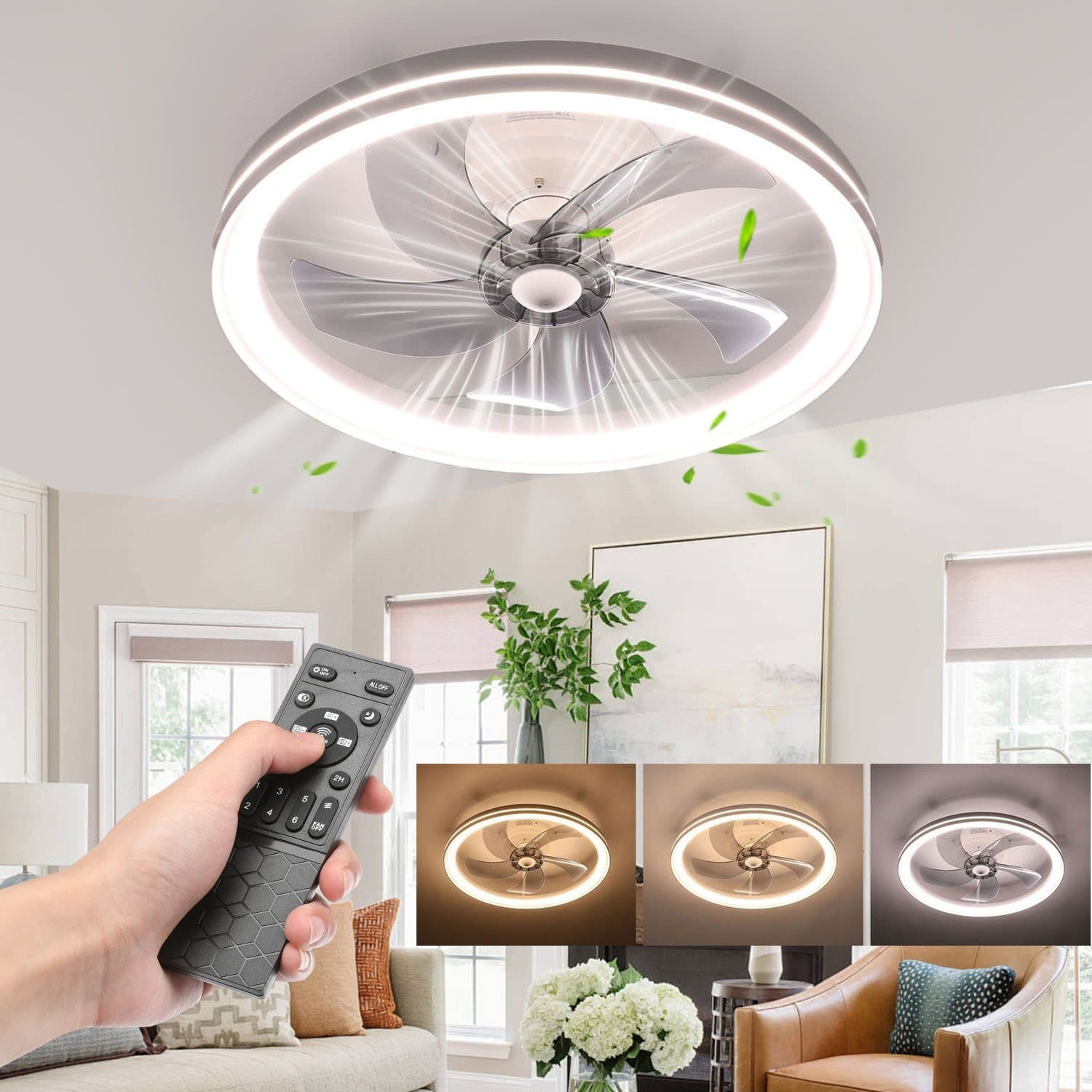 oyajia Deckenventilator 50W LED Deckenleuchte Dimmbar 6 Geschwindigkeiten - Bild 2