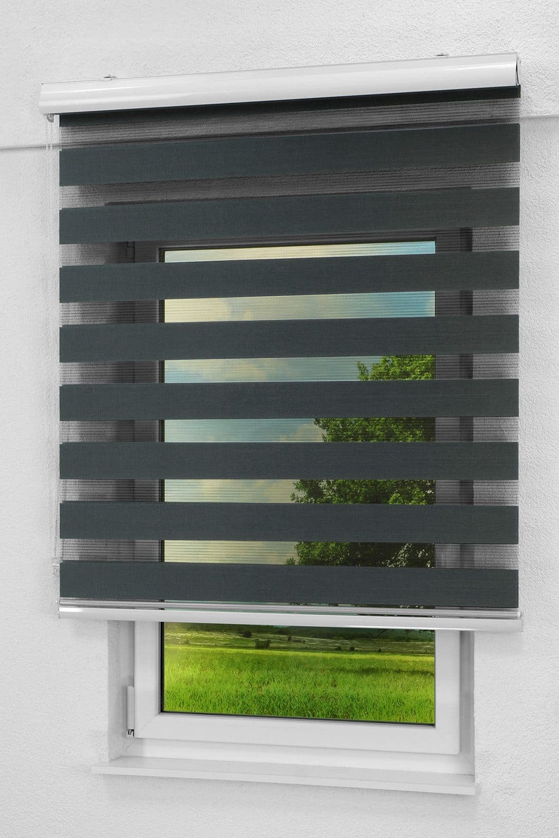 LYSEL® Doppelrollo Schwarzgrau blickdicht mit Blende - Bild 2