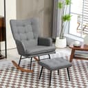 HOMCOM Schaukelsessel mit Hocker Schwarz+Dunkelgrau Leinenoptik Bild 2