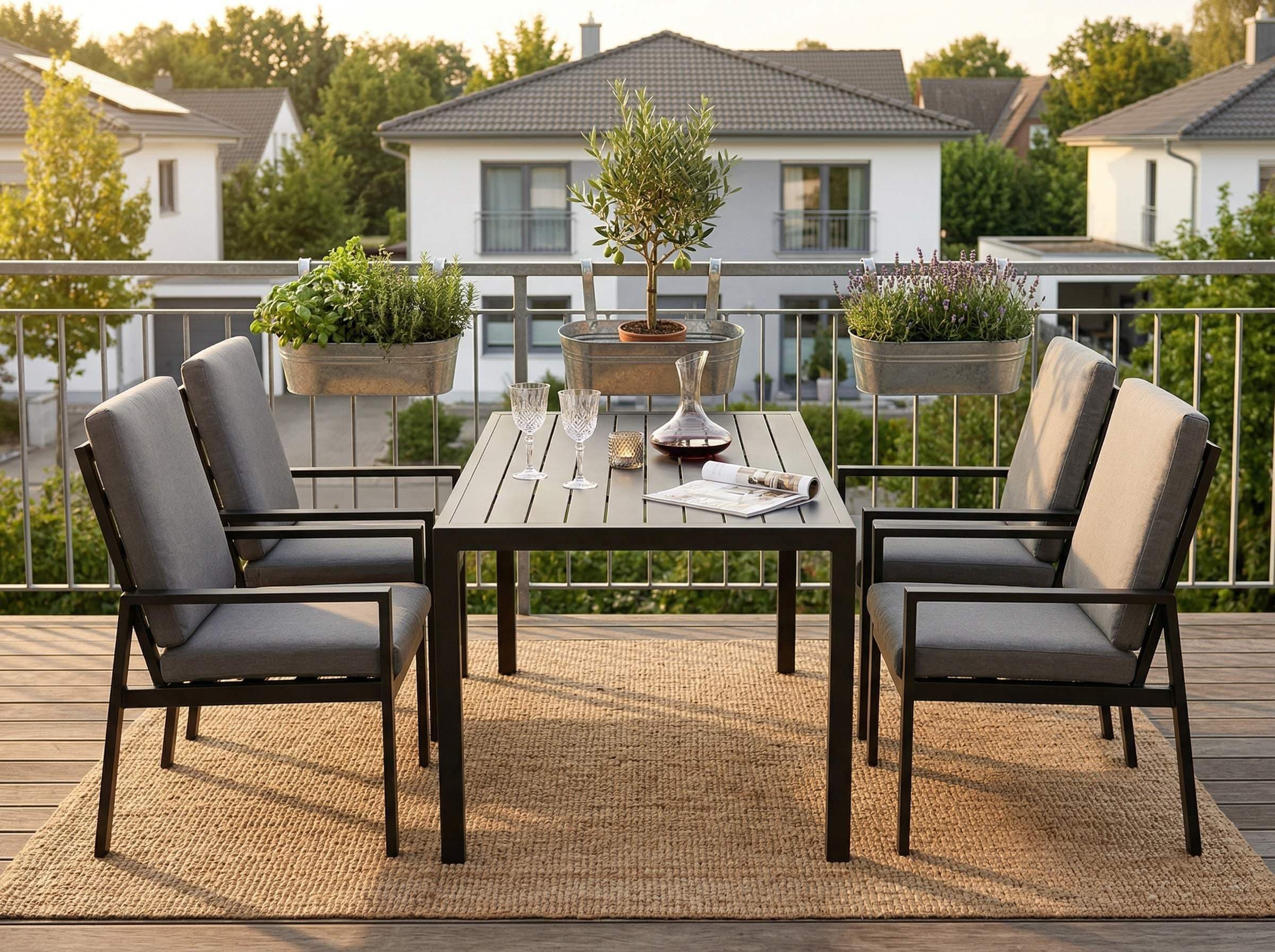 MeXo Gartenlounge-Set 5-tlg. Schwarz Aluminium mit Esstisch - Bild 2