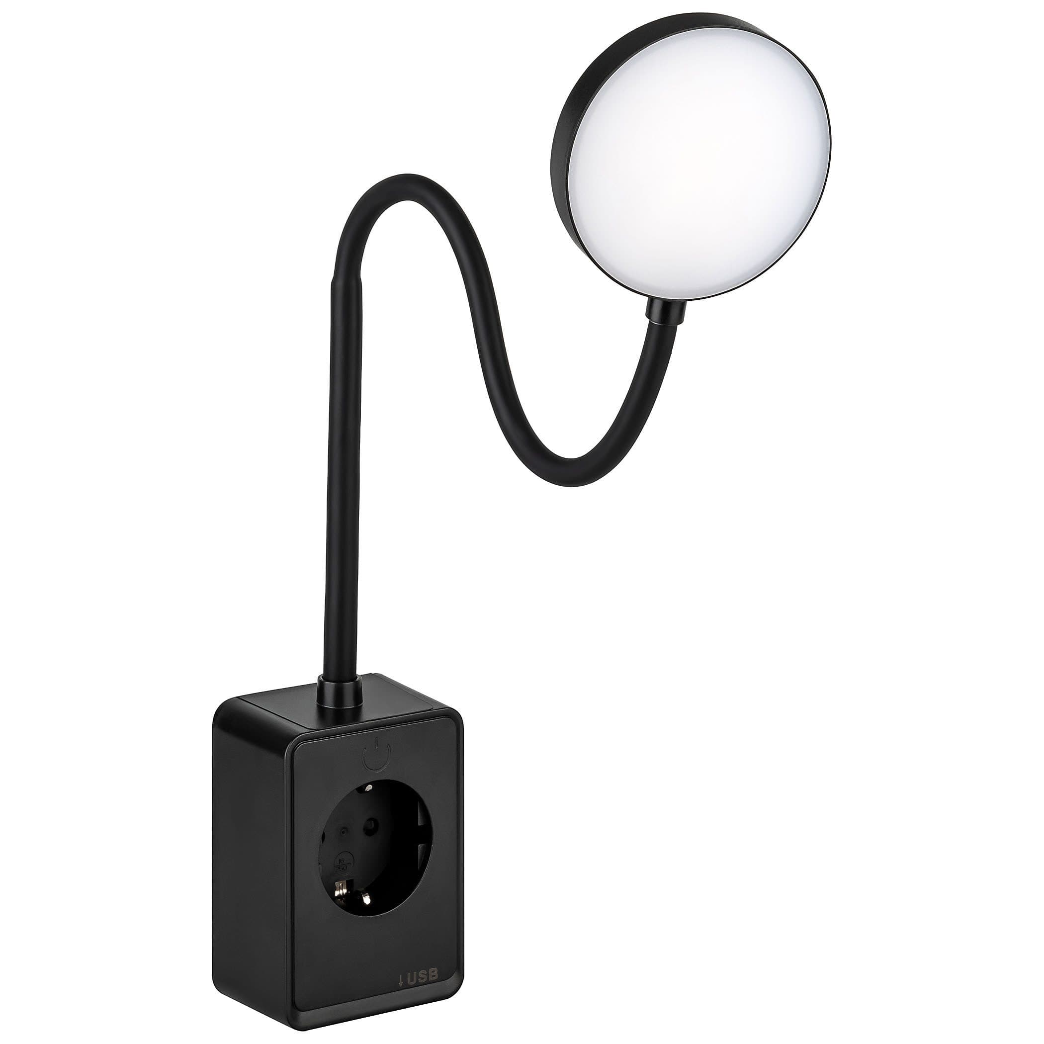 SEBSON LED Steckdosenleuchte Dimmbar Schwarz Flexarm USB - Bild 2