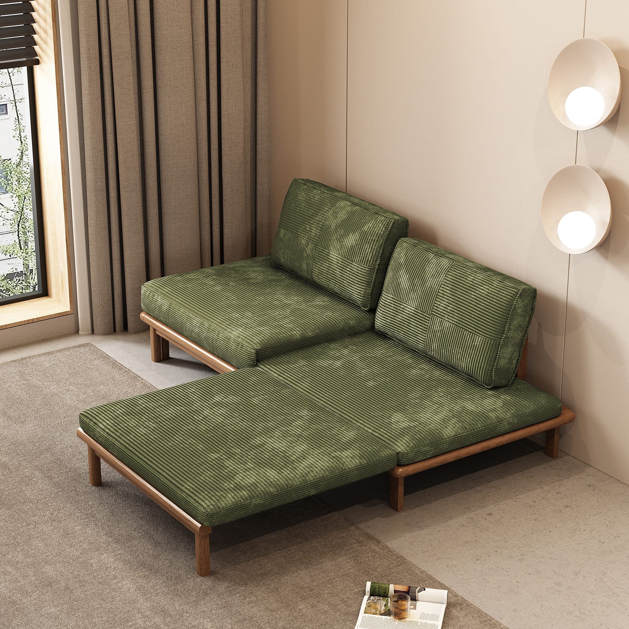 Graceabode Schlafsofa Ausziehcouch Modernes Design Eschenholz - Bild 2