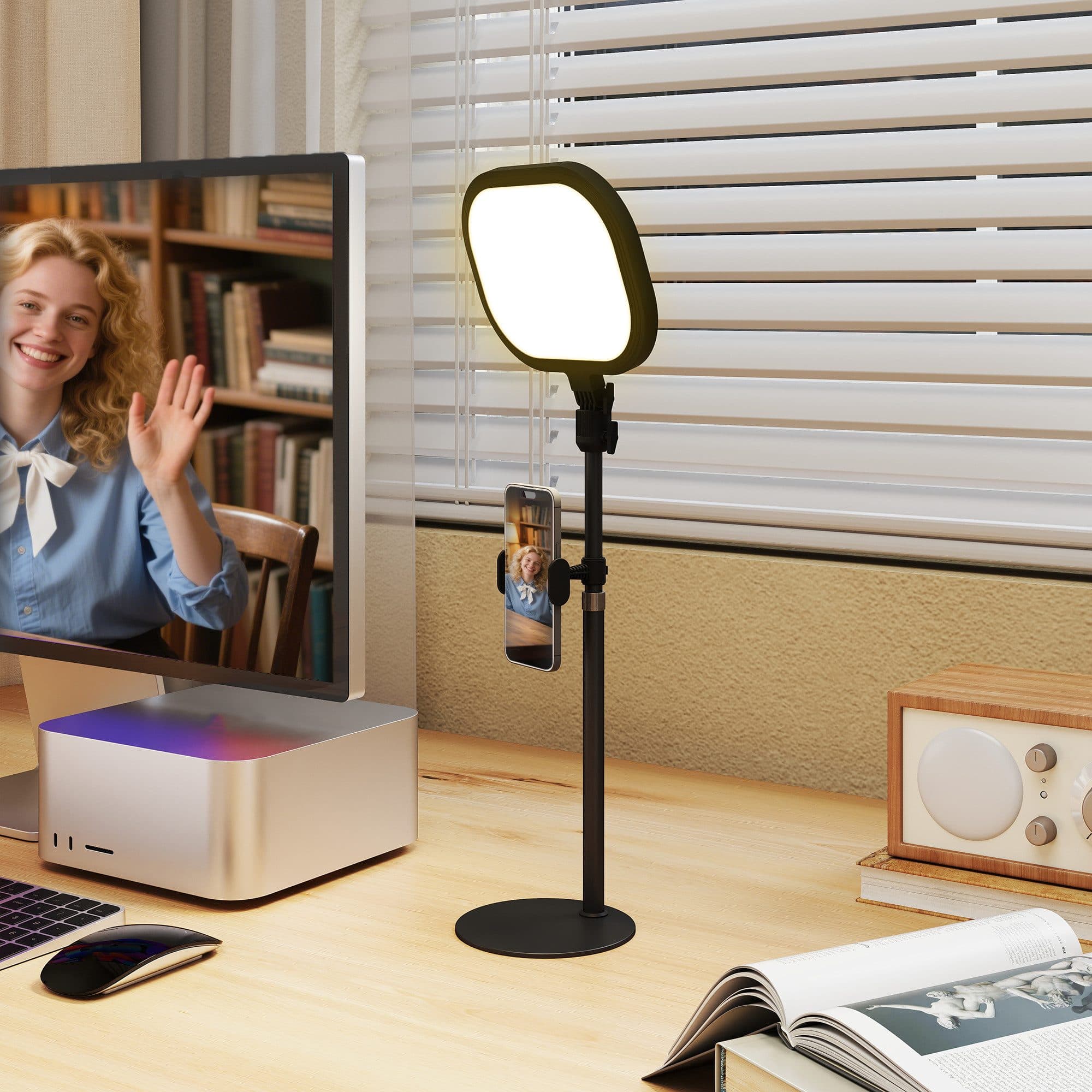 HOMCOM Tischleuchte dimmbare LED-Schreibtischlampe mit Telefonhalterung, 5 Farbmodi, Schwarz - Bild 2
