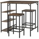 HOMCOM Bartisch-Set mit 2 Barhockern Braun/Schwarz Holz Metall Bild 2