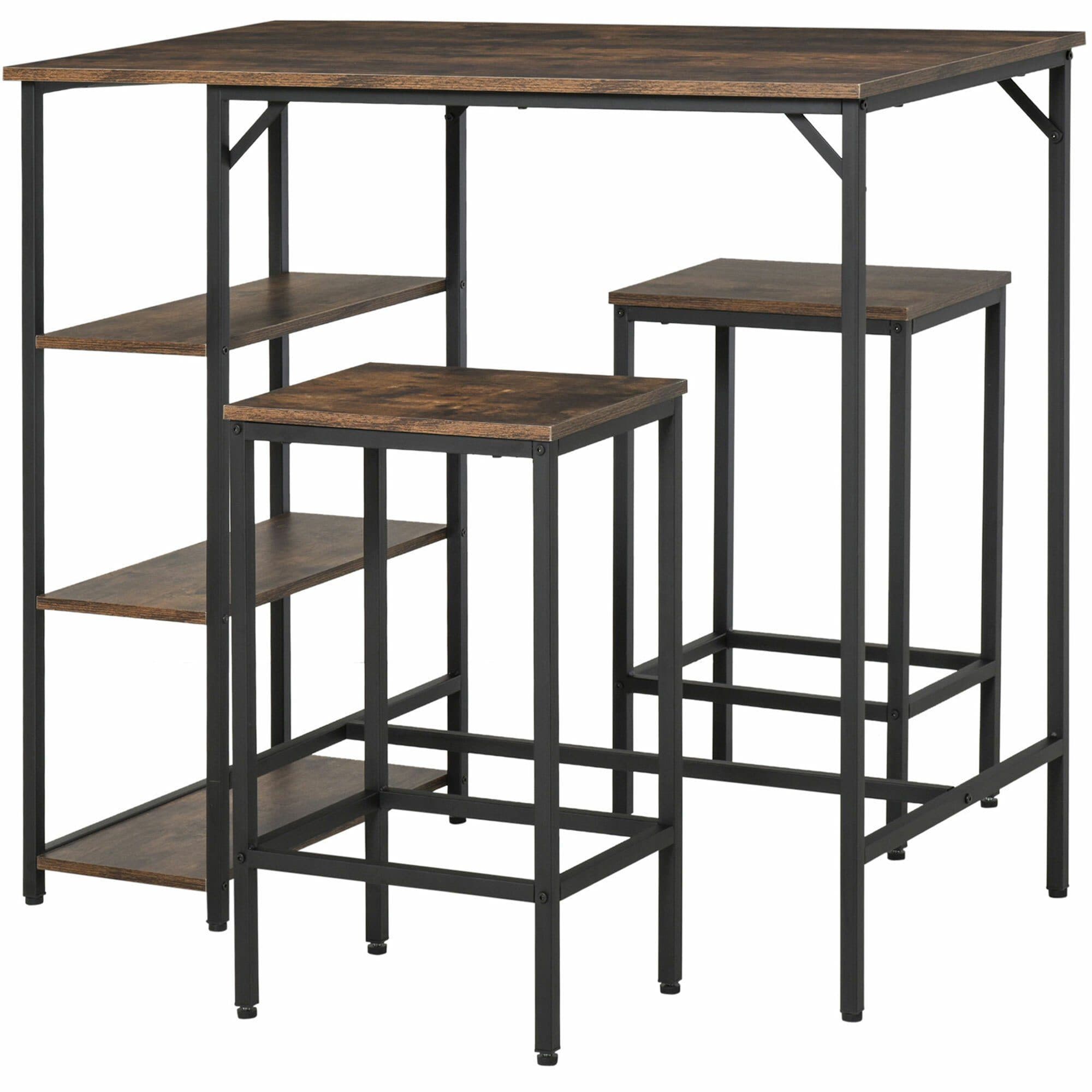 HOMCOM Bartisch-Set mit 2 Barhockern Braun/Schwarz Holz Metall - Bild 2