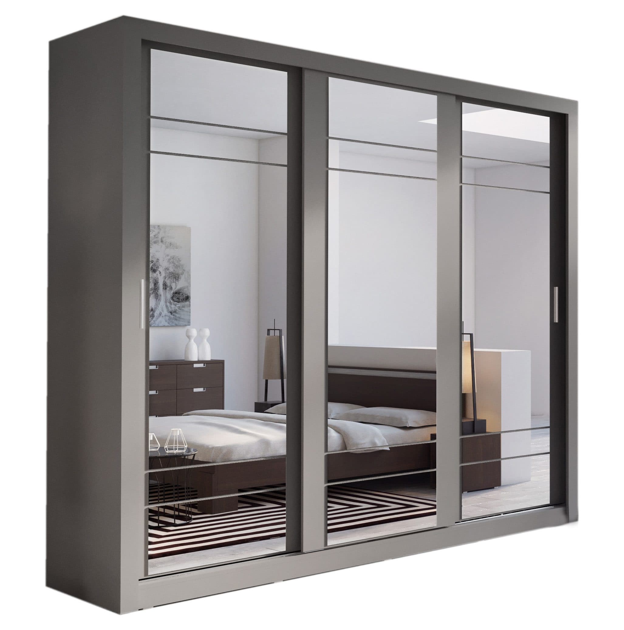 Compleo Kleiderschrank ARTI 02 3-türig mit Spiegel Grau - Bild 2