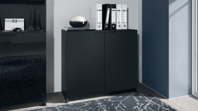 Vladon Logan Kommode Schwarz Matt - Modernes Sideboard mit Soft-Close System