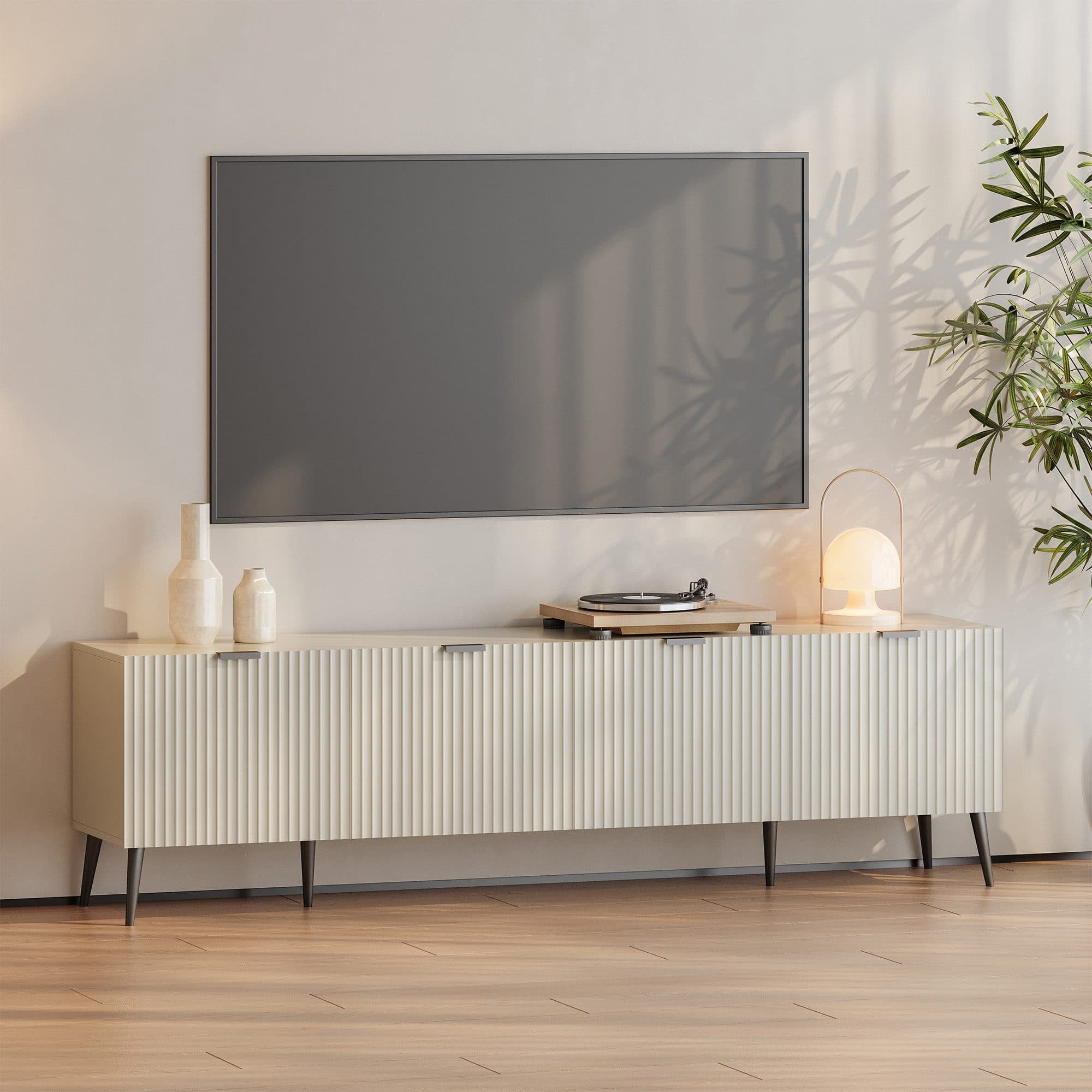 en.casa TV-Schrank »Nand« mit 4 geriffelten Türen Sandfarben - Bild 2