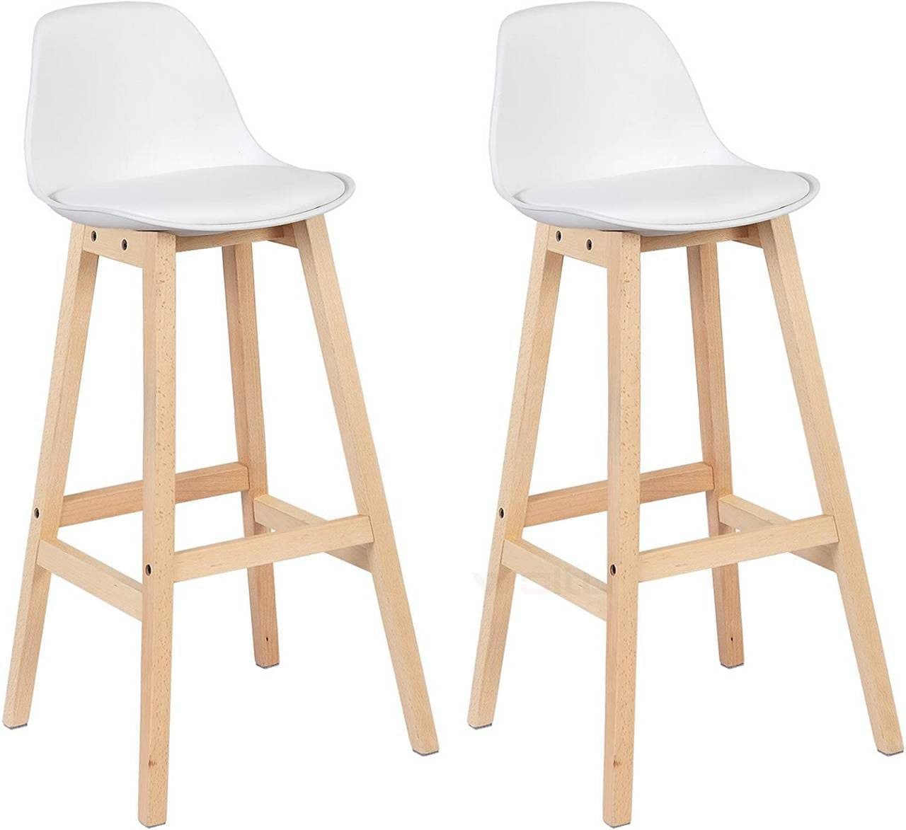 Woltu Barhocker 2er Set Weiß Massivholz Kunstleder - Bild 2