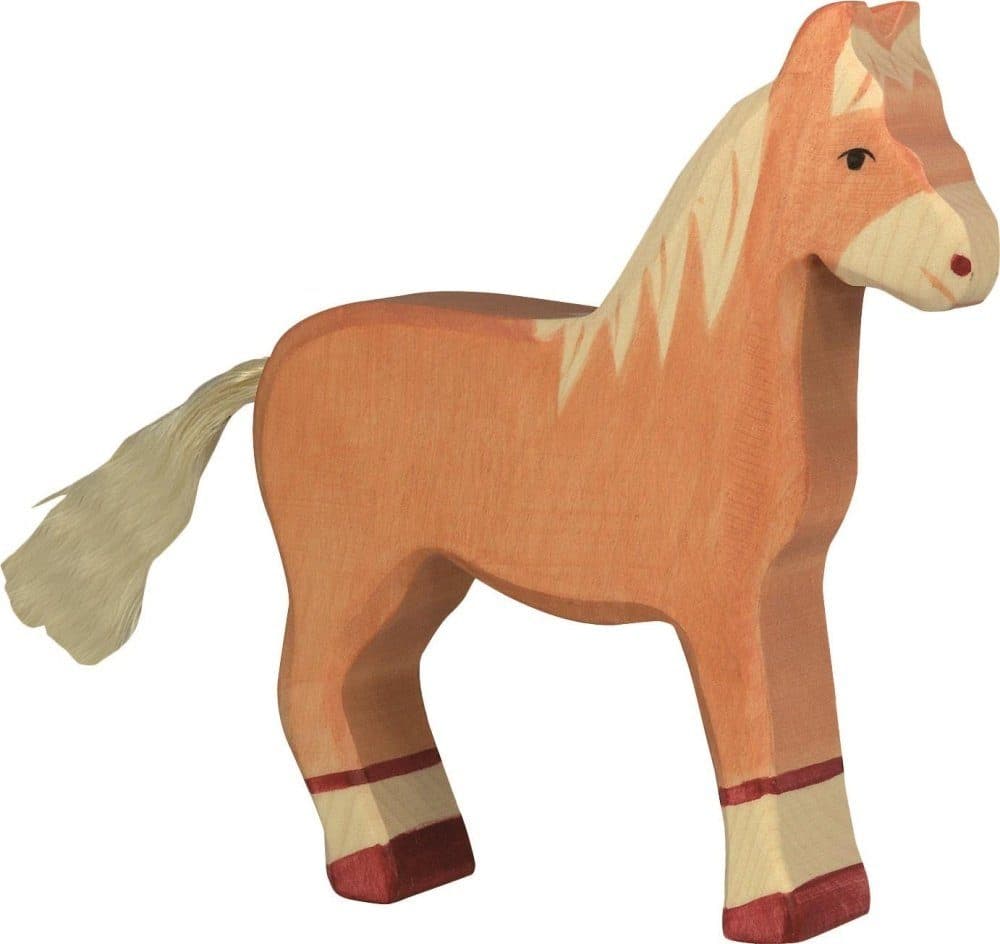 Holztiger Tierfigur Pferd aus Holz - stehend, hellbraun
