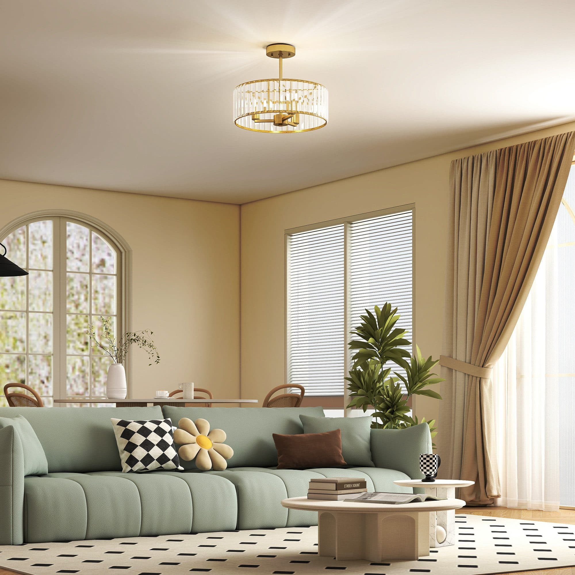 HOMCOM Kristall-Deckenleuchte Gold 3x E14 Minimalistisch - Bild 2