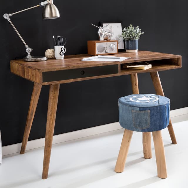 Sheesham Massivholz Schreibtisch mit Schublade | Bürotisch für Homeoffice
