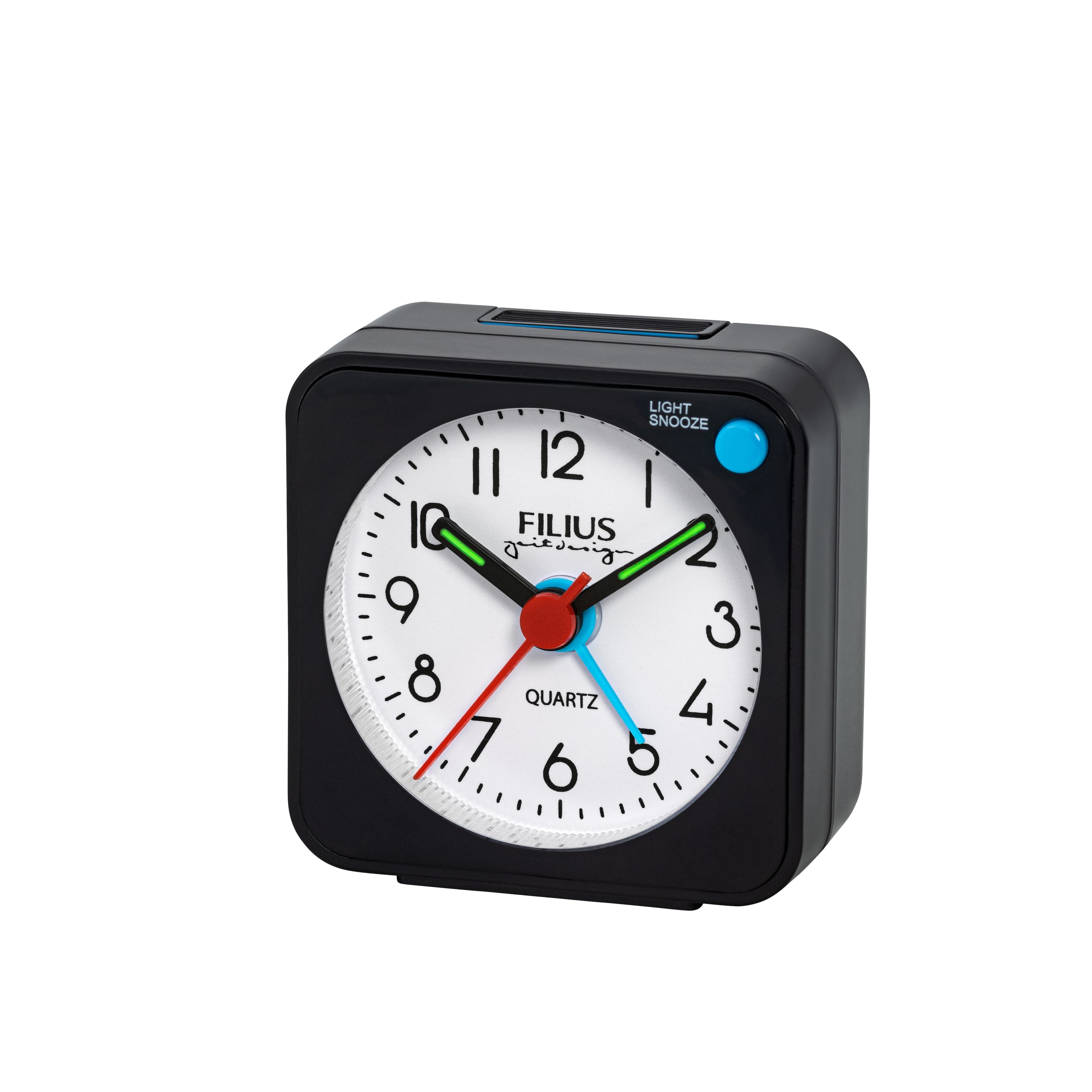 Quarzwecker FILIUS ZEITDESIGN Schwarz mit Leuchtzeiger und schleichender Sekunde