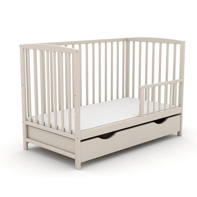 Taupes Kinderbett mit Bettkasten, Schutzgitter und Schublade