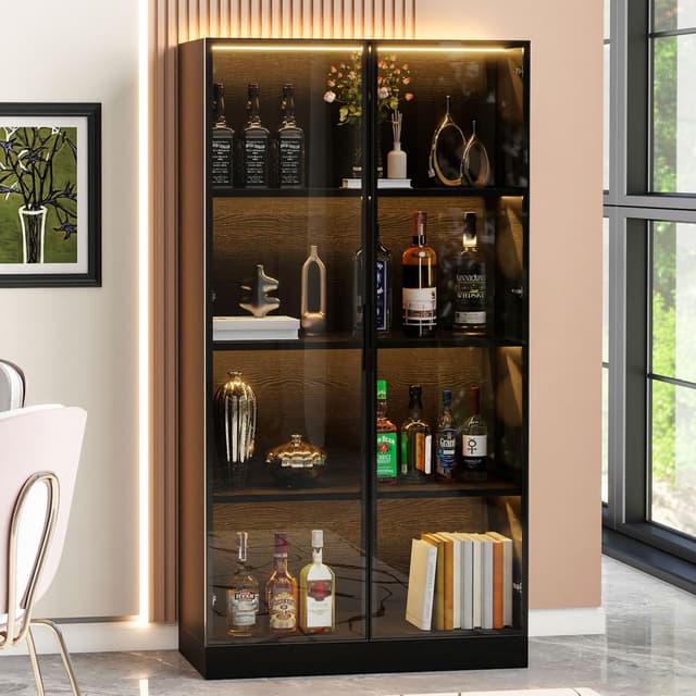 MODFU Vitrine Staubgeschützte Glasvitrine Schwarz Aluminium