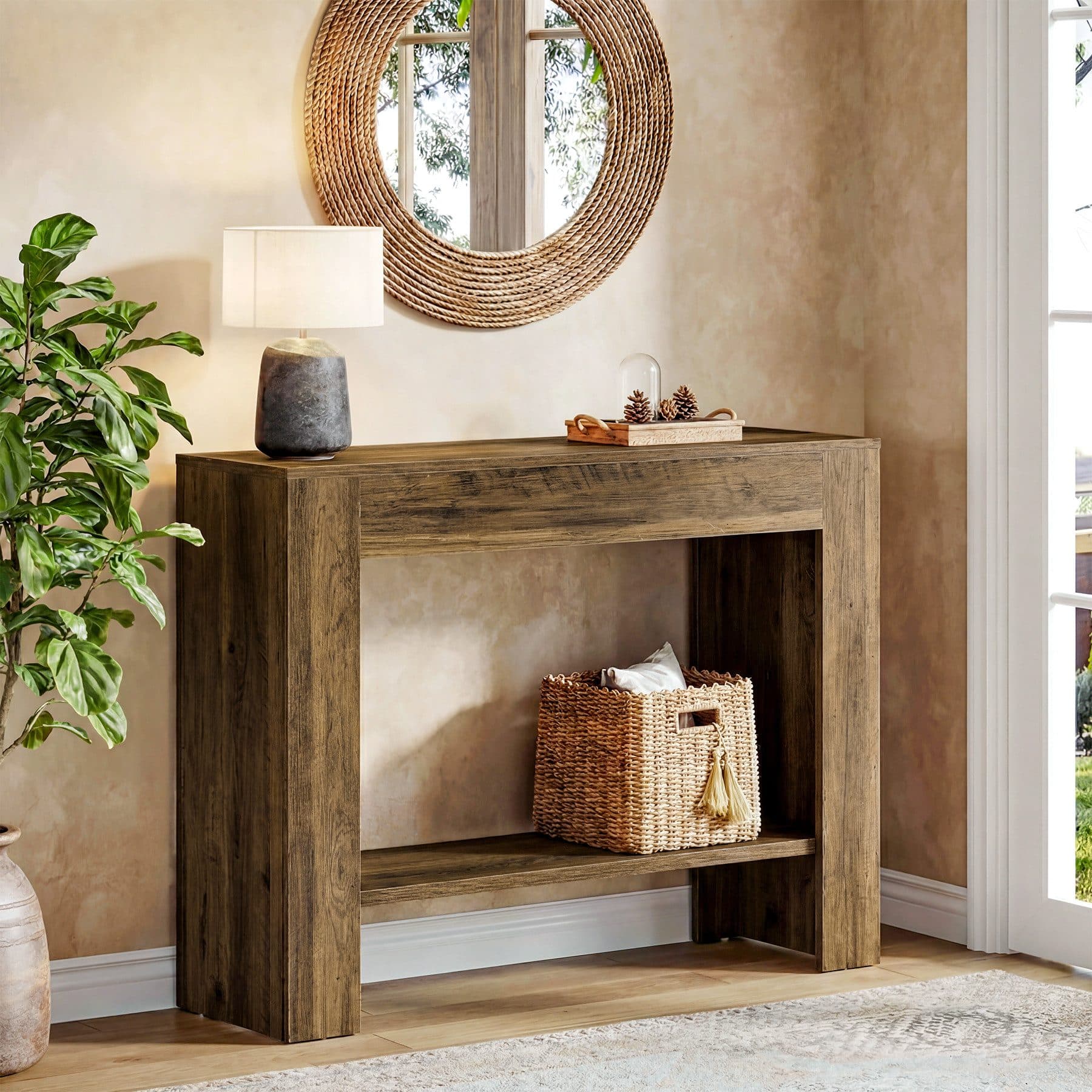 Tribesigns Konsolentisch 105cm Beistelltisch mit Stauraum Braun - Bild 2