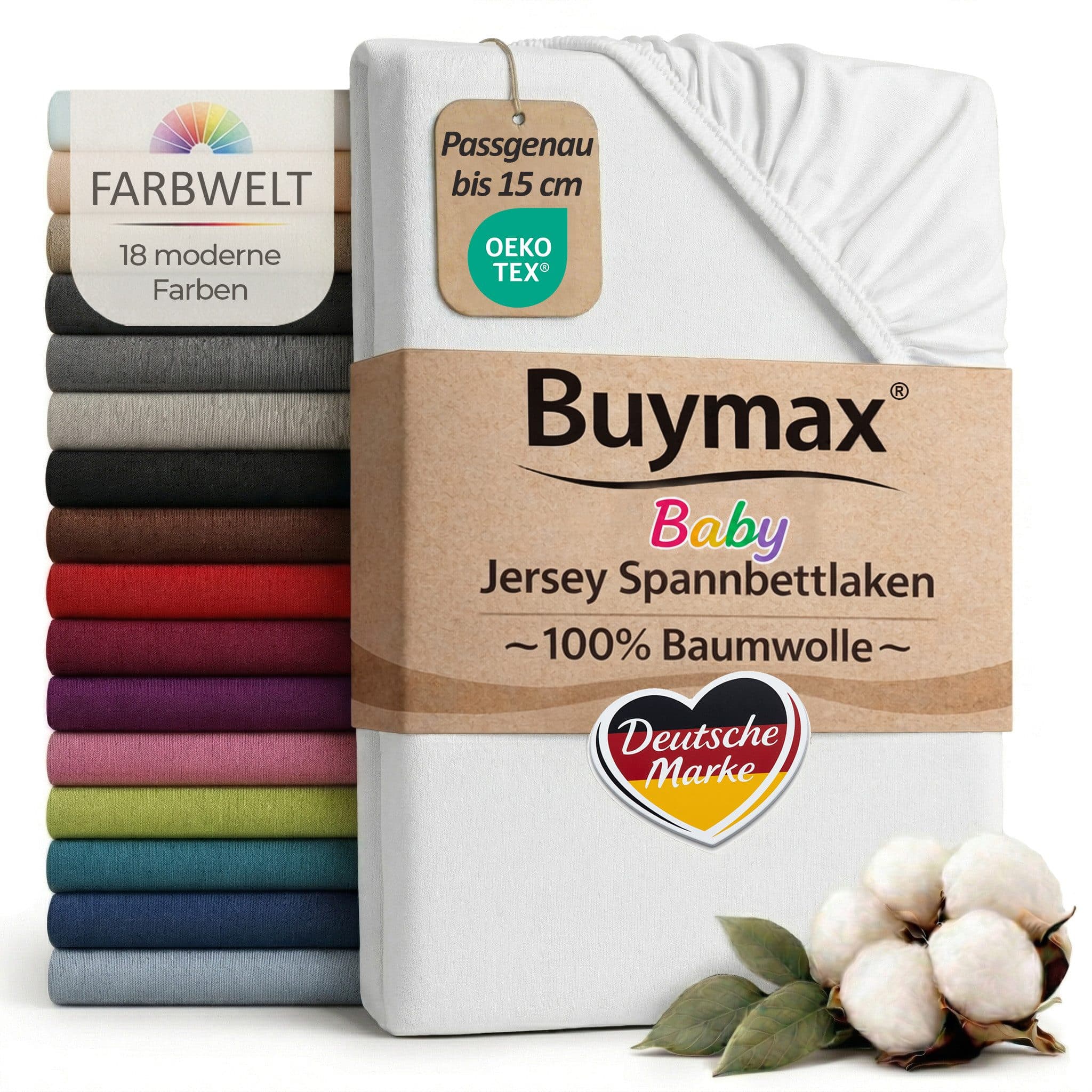 Buymax Spannbettlaken Babybett Kinderbett 100% Baumwolle Weiß - Bild 2