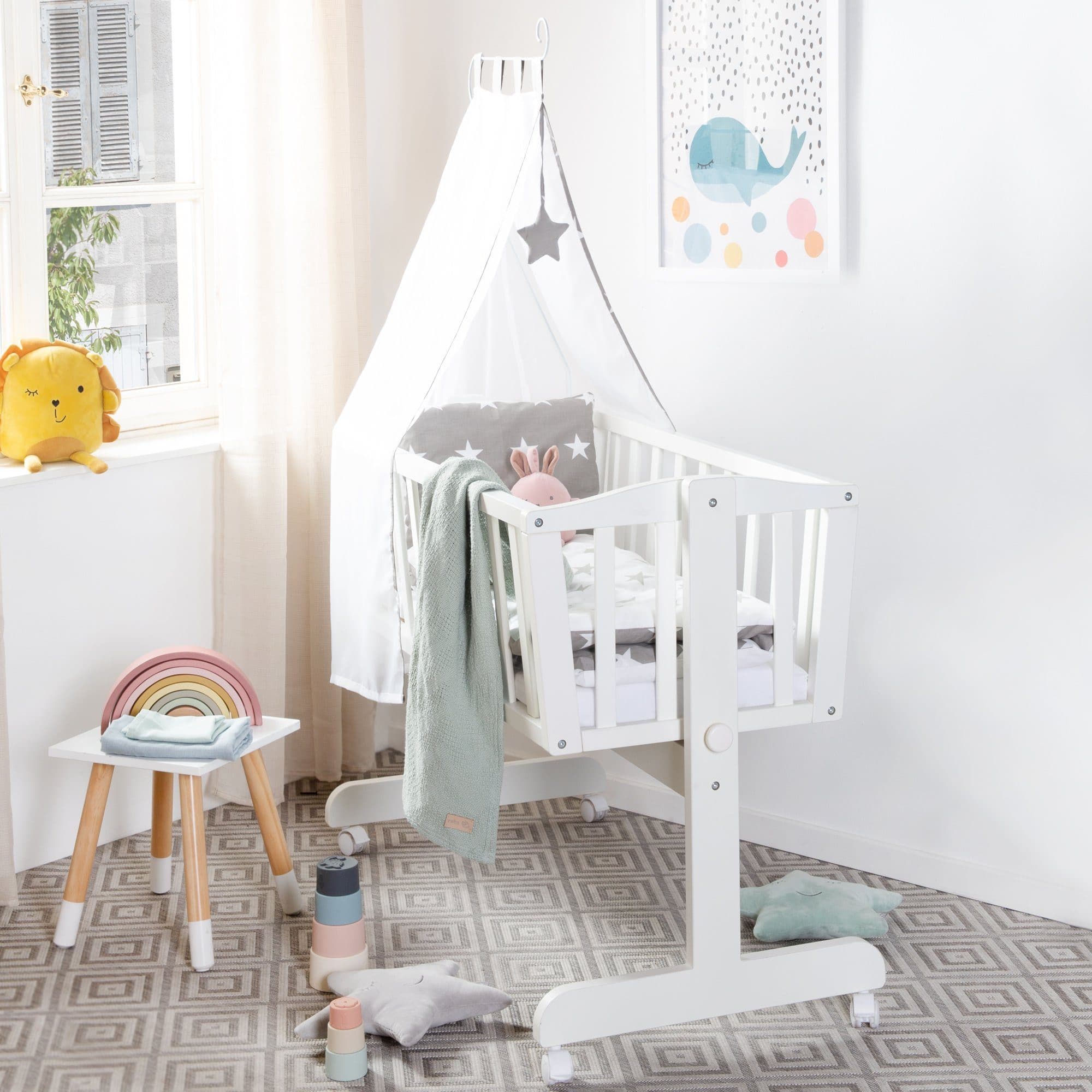 roba® Stubenbett Komplettwiegenset "Little Stars" Weiß/Grau - Bild 2