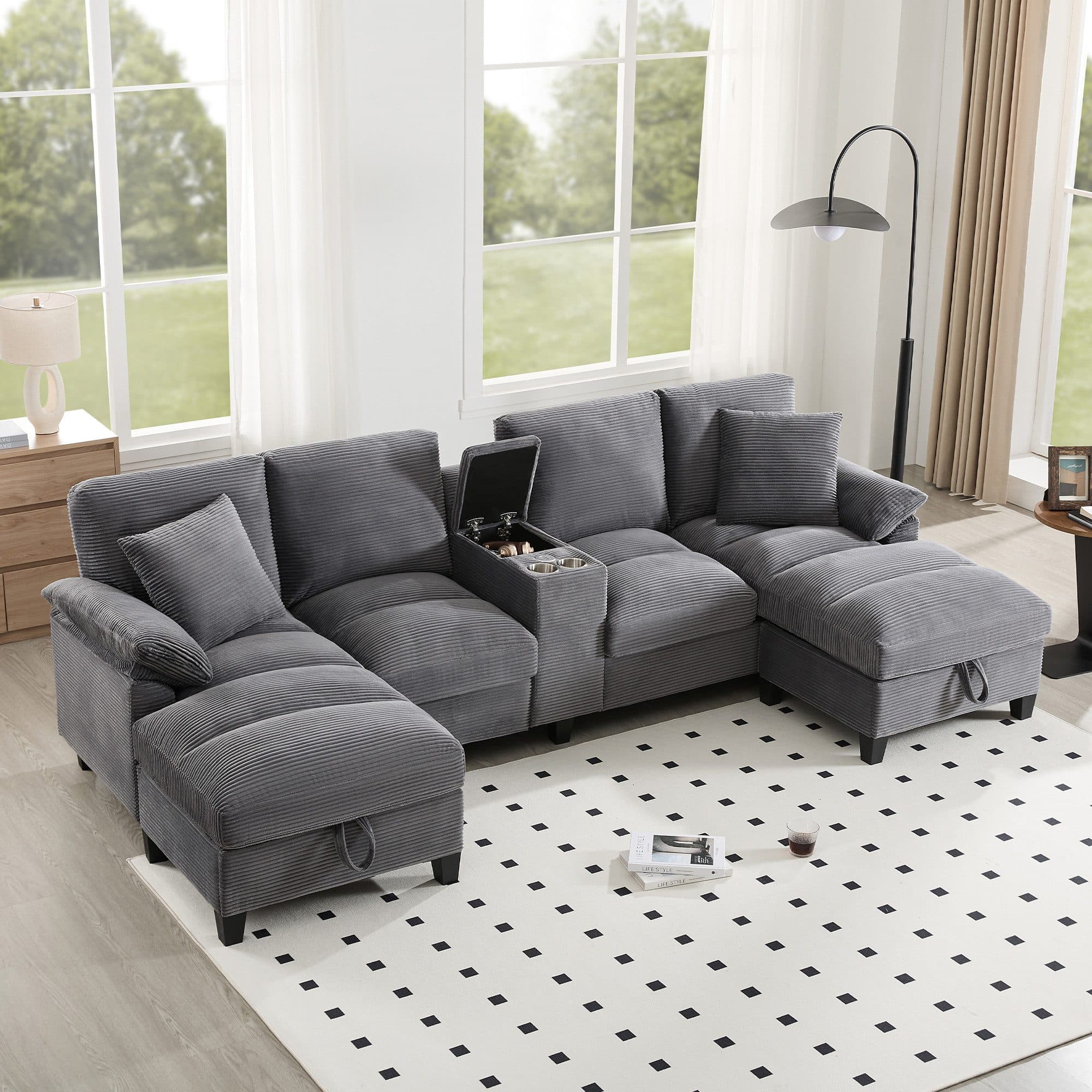 TavilaEcon Wohnlandschaft 4-Sitzer U-Form Sofa Grau mit USB-Anschlüssen - Bild 2