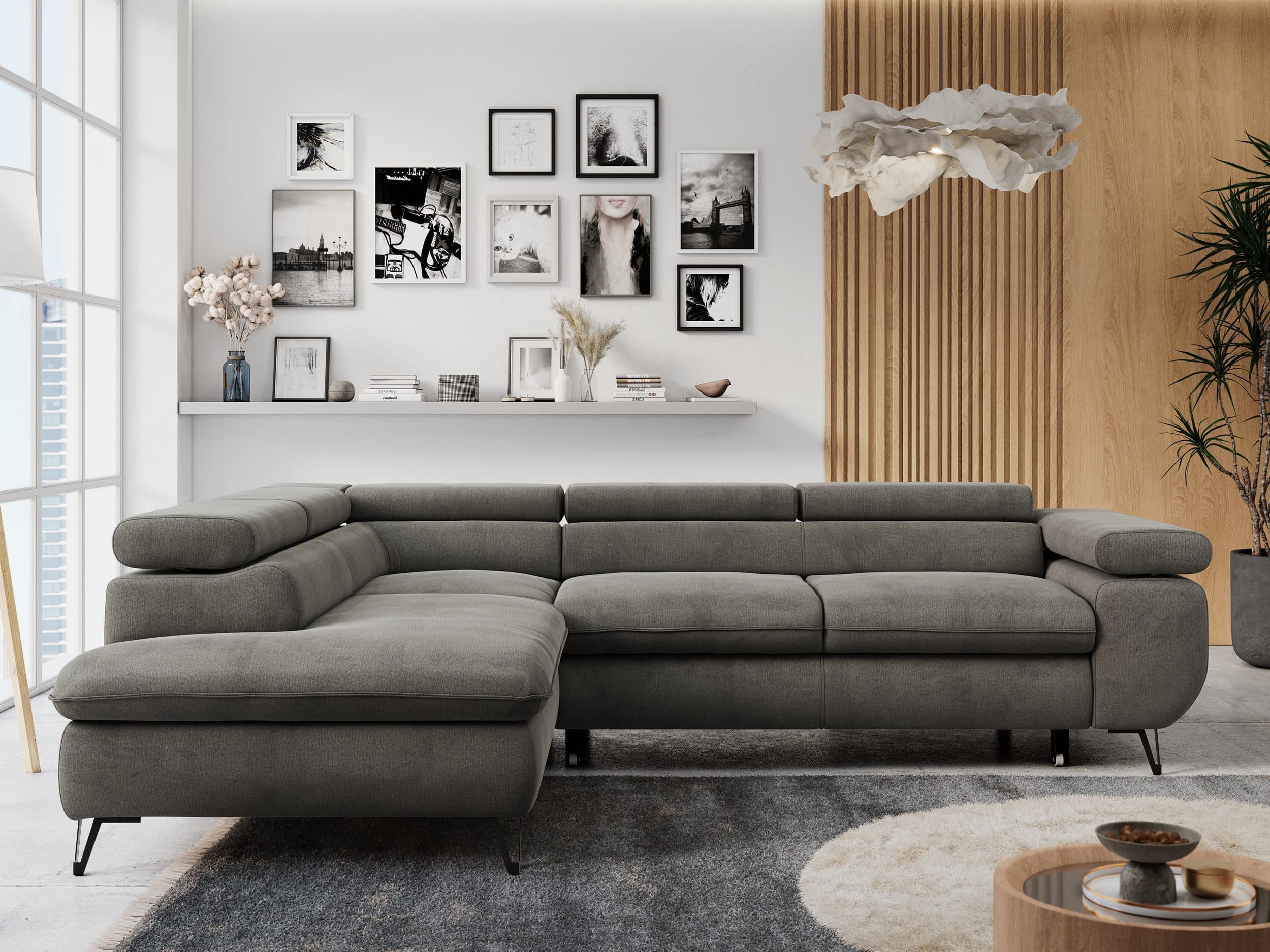 MKS MÖBEL Ecksofa PETER L Grau L-Form mit Bettfunktion - Bild 2