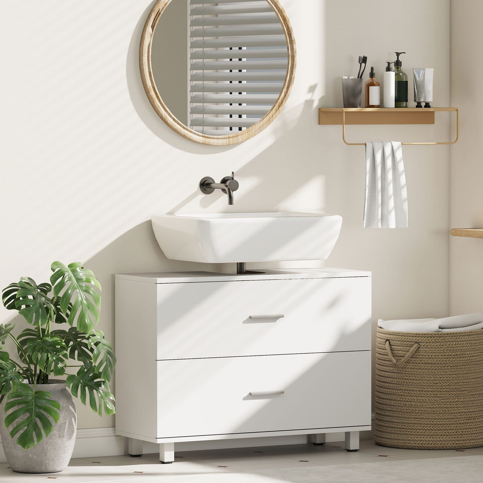 HOMCOM Waschbeckenunterschrank Badezimmerschrank mit 2 Schubladen Weiß - Bild 2