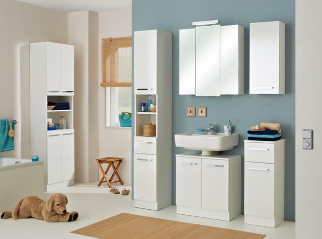 Badezimmer-Hochschrank mit 4 Türen und Nische - Weiß Glanz