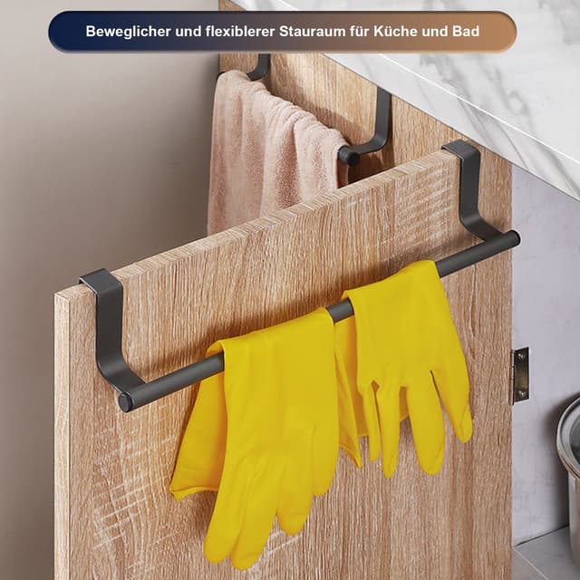 OKWISH Edelstahl Handtuchhalter Türmontage Schwarz Anti-Rutsch