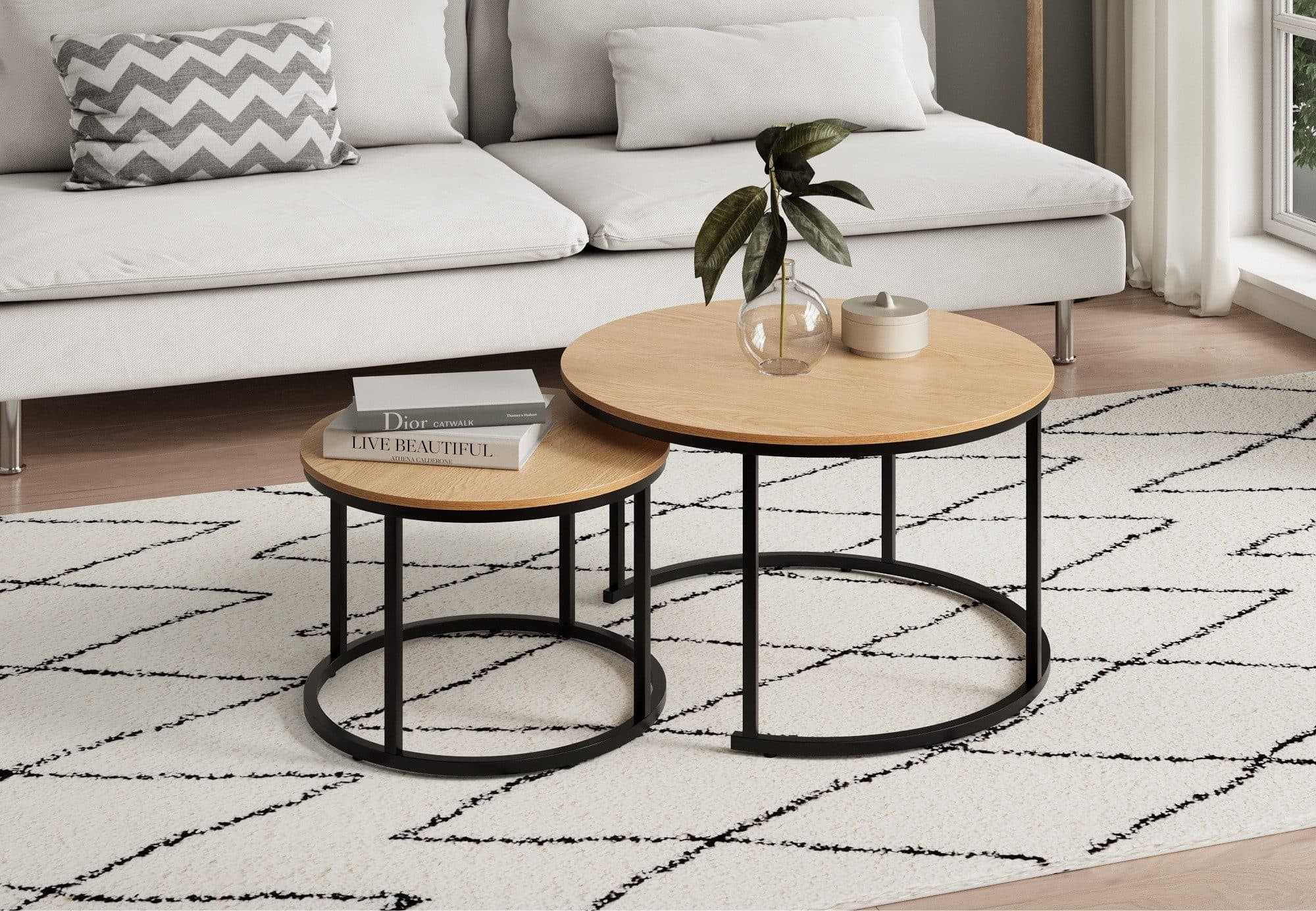 Home Collective Couchtisch 2er Set Beistelltisch Eiche Metall - Bild 2