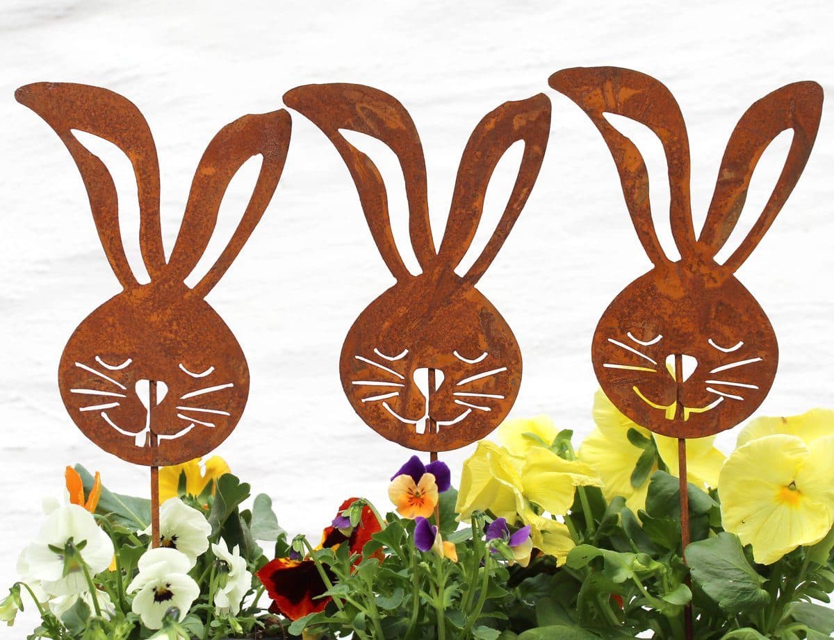 LB H&F Lilienburg Gartenfigur 3er Set Osterhasen Gartenstecker