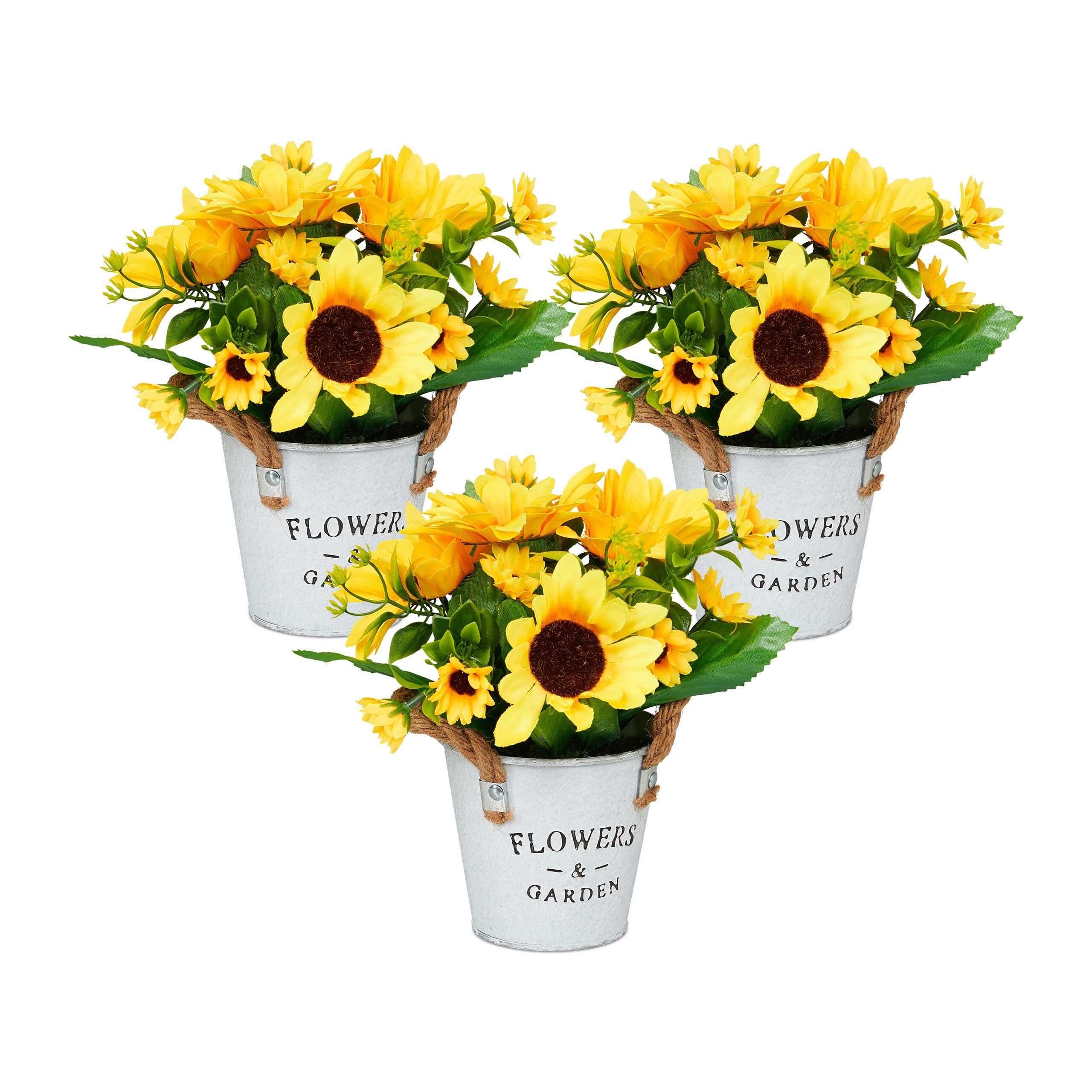 relaxdays 3er Set künstliche Sonnenblumen im Topf Gelb/Weiß - Bild 2