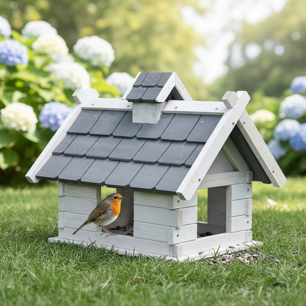 Mucola Vogelhaus Grau Weiß Holz Vogelfutterhaus mit wetterfestem Dach - Bild 2