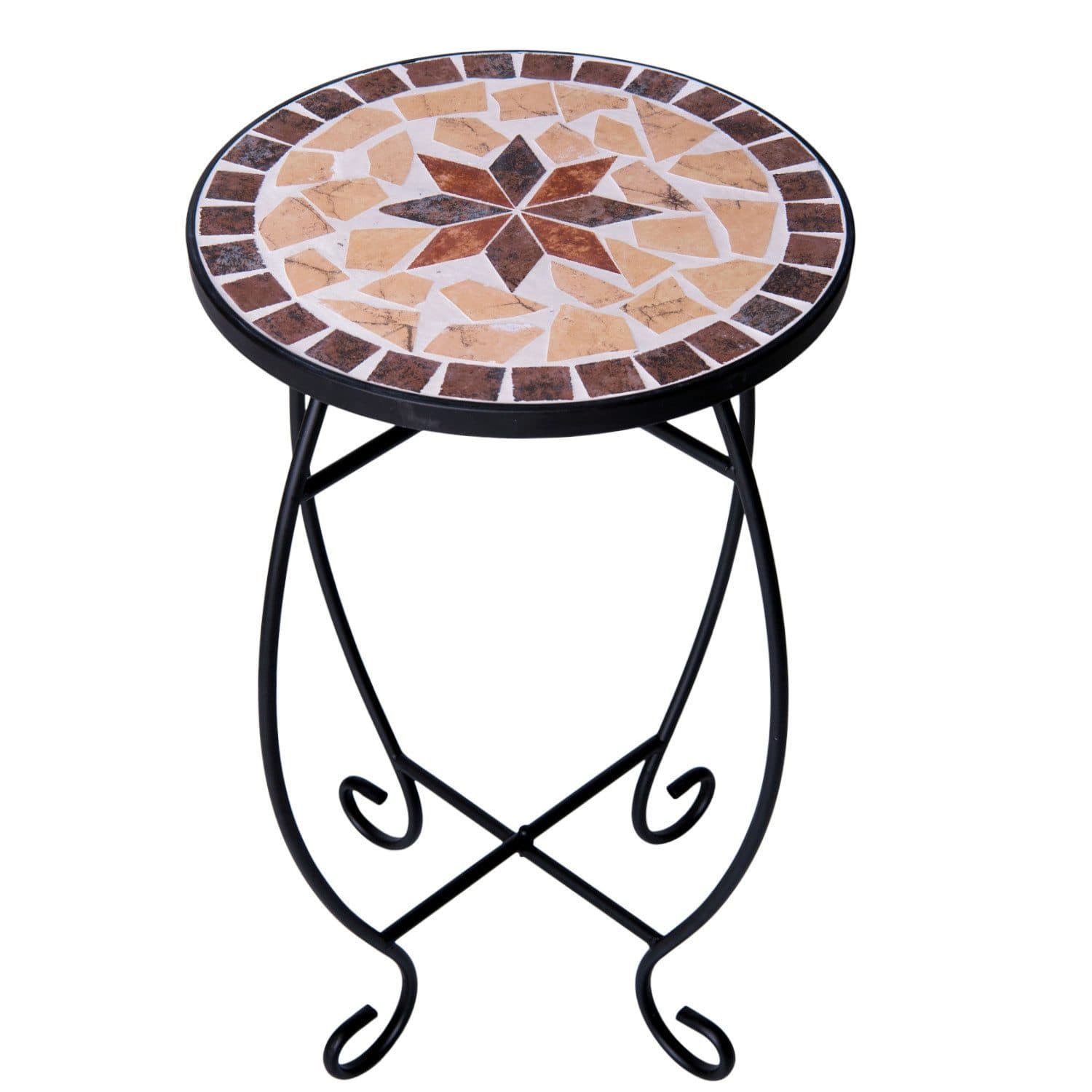 Kamelio Gartentisch Beistelltisch Mosaik Metall Rund Braun Beige Schwarz - Bild 2
