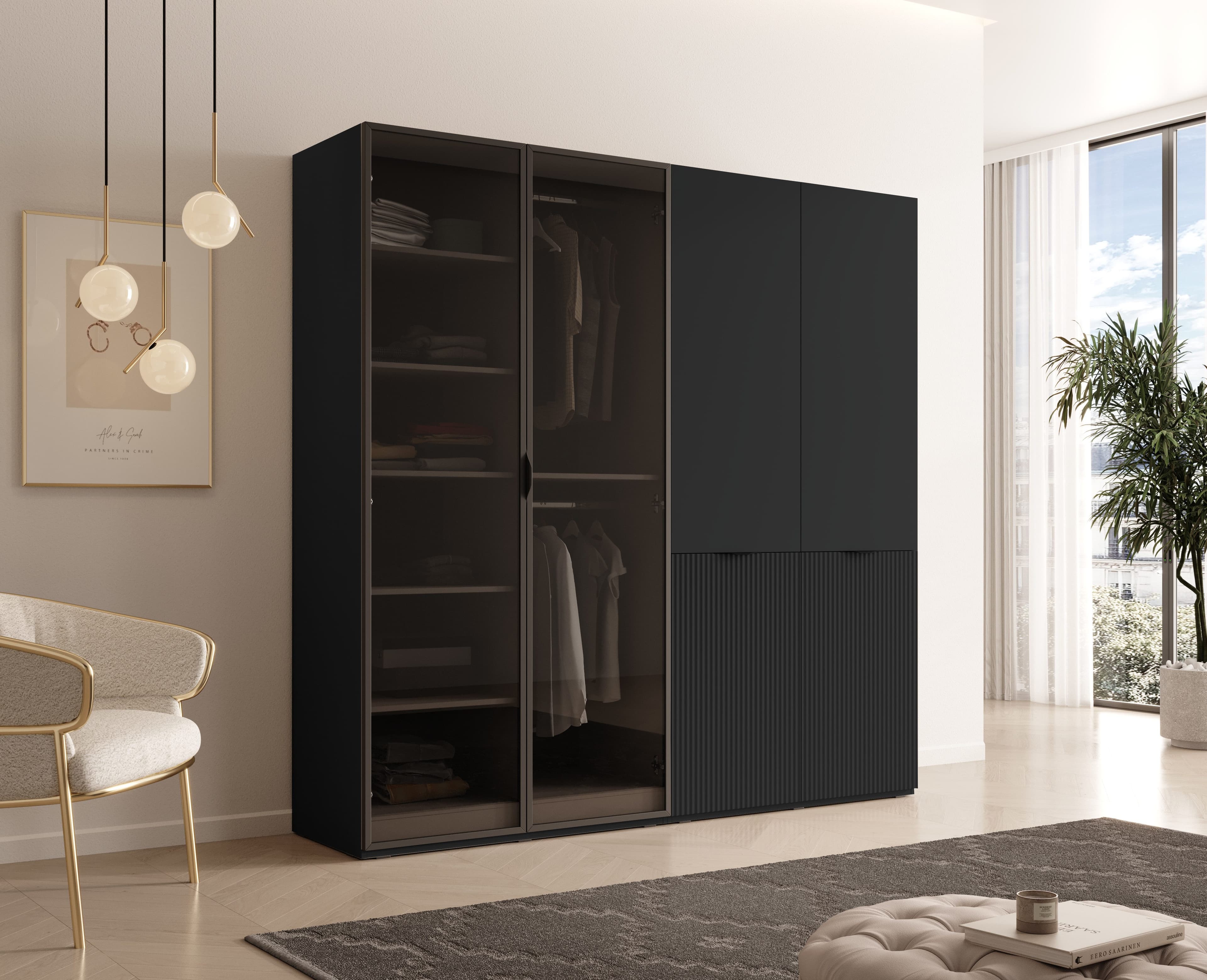 MOEBLO Drehtürenschrank MINEWRA ANTISOL 200 Schwarz Glasfront - Bild 2