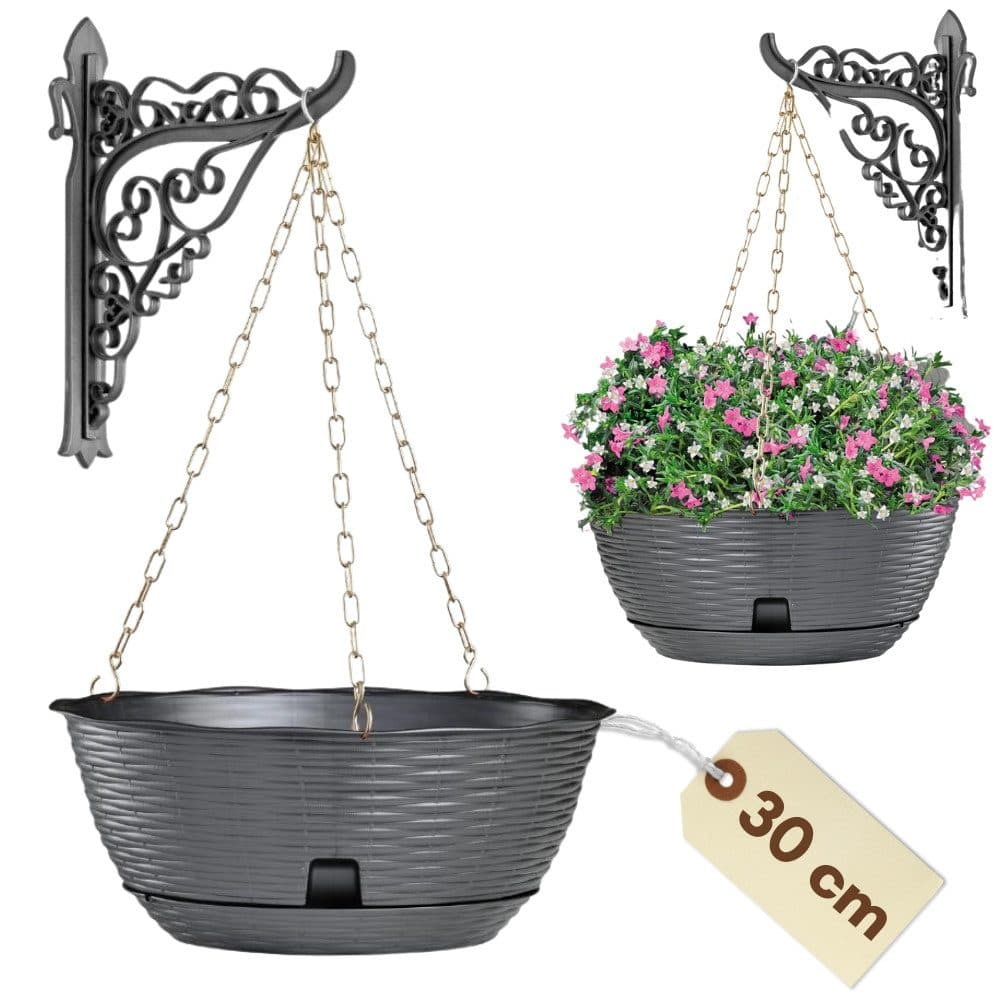 GarPet Blumenampel Hängend mit Wasserspeicher Anthrazit/Weiß - Bild 2