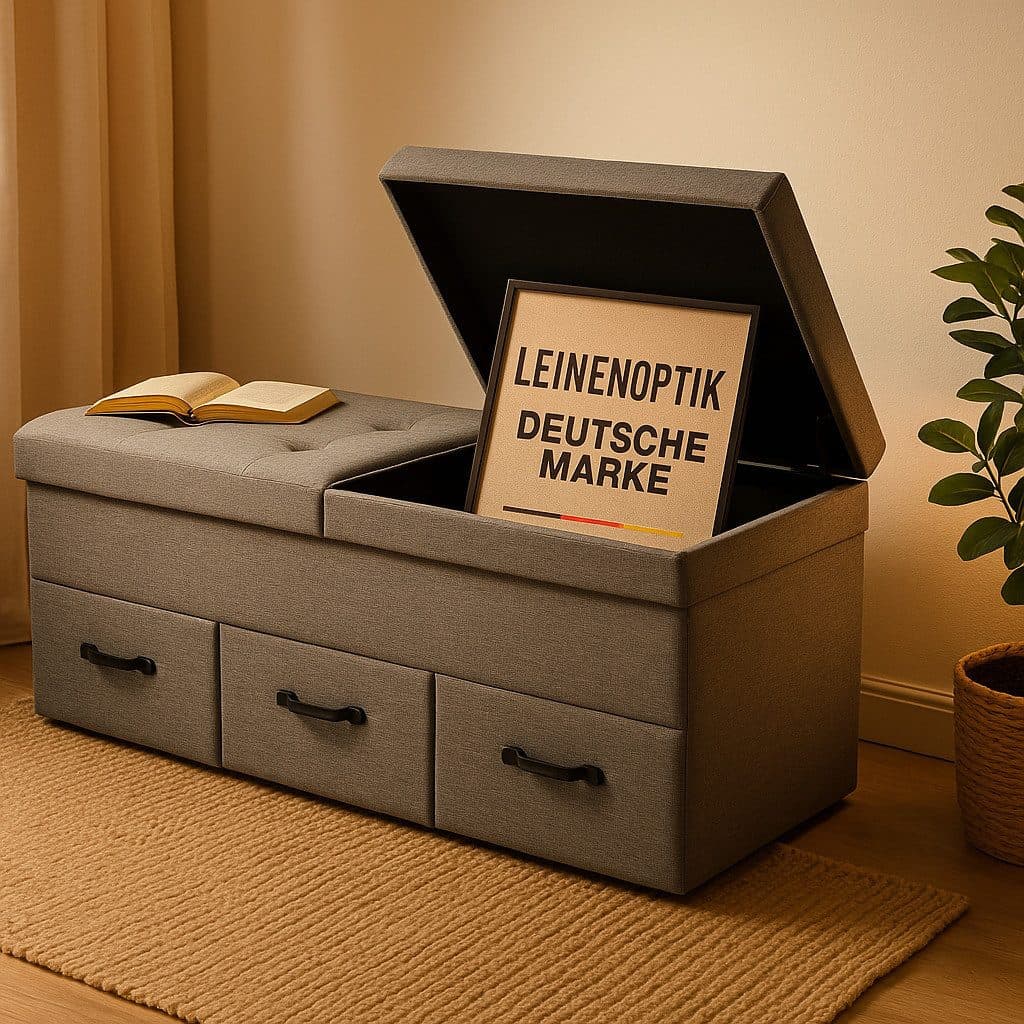 Onbest Sitzbank mit Stauraum gepolstert faltbar Grau Leinenoptik