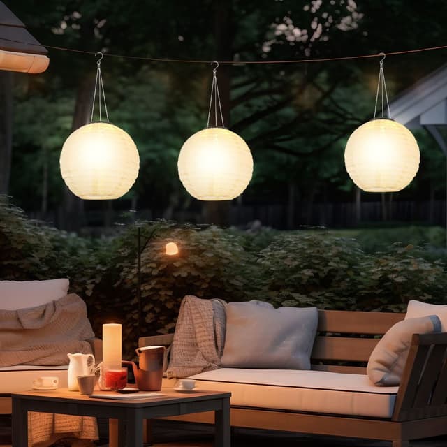 GLOBO LIGHTING Solarlampe Außenlampe Lampion Gartenlampe Hängelampe Beige Weiß