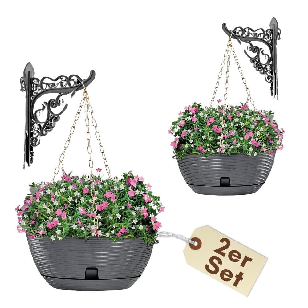GarPet Blumenampel 2er Set Weidenoptik Anthrazit - Bild 2