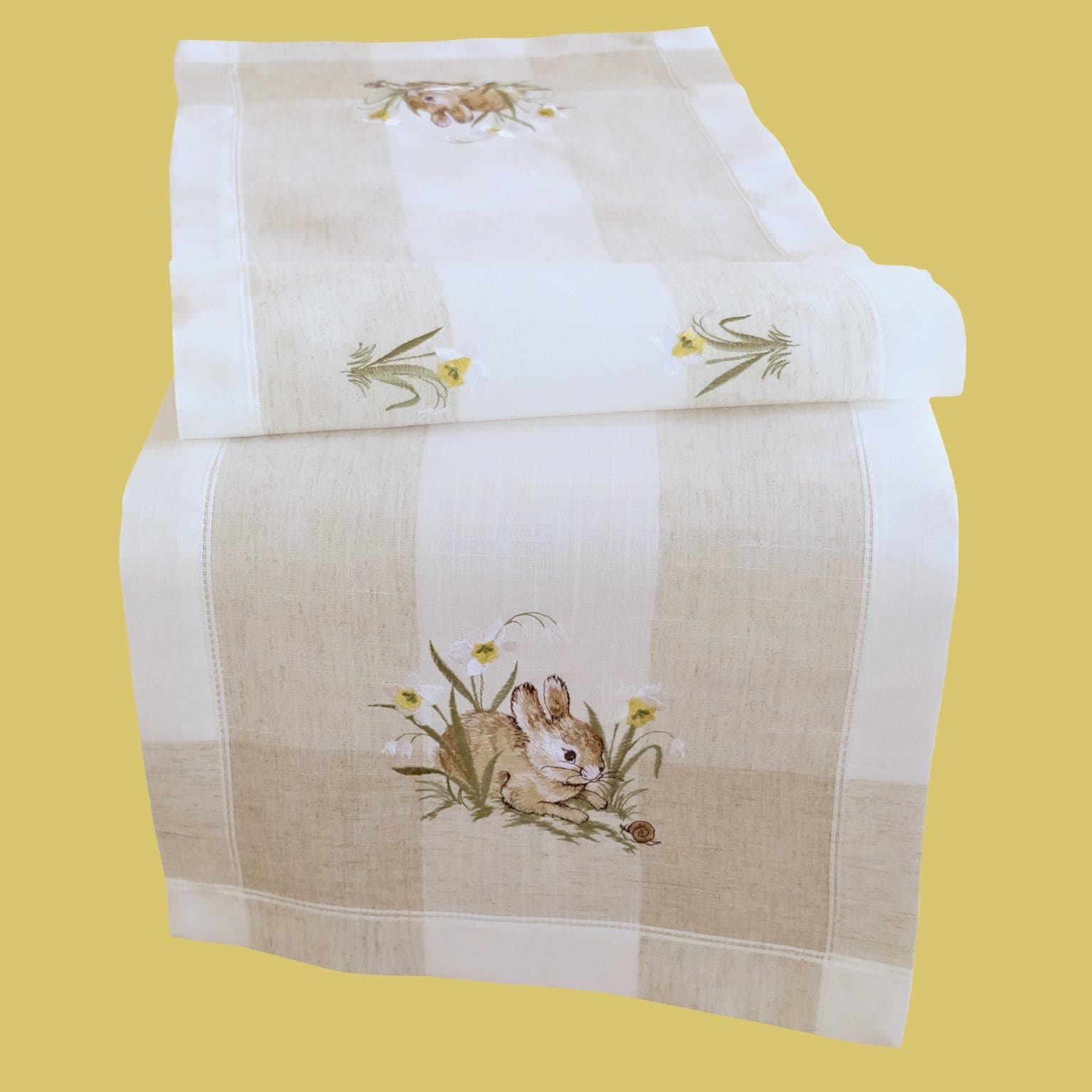 texpot Tischläufer Hase Stickerei Beige Leinenoptik Ostern