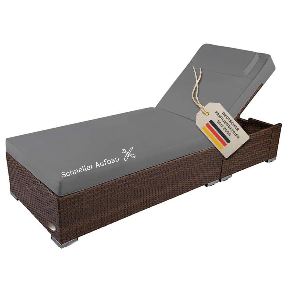 RS Trade Gartenliege Palermo Poly-Rattan Braun/Grau - Bild 2
