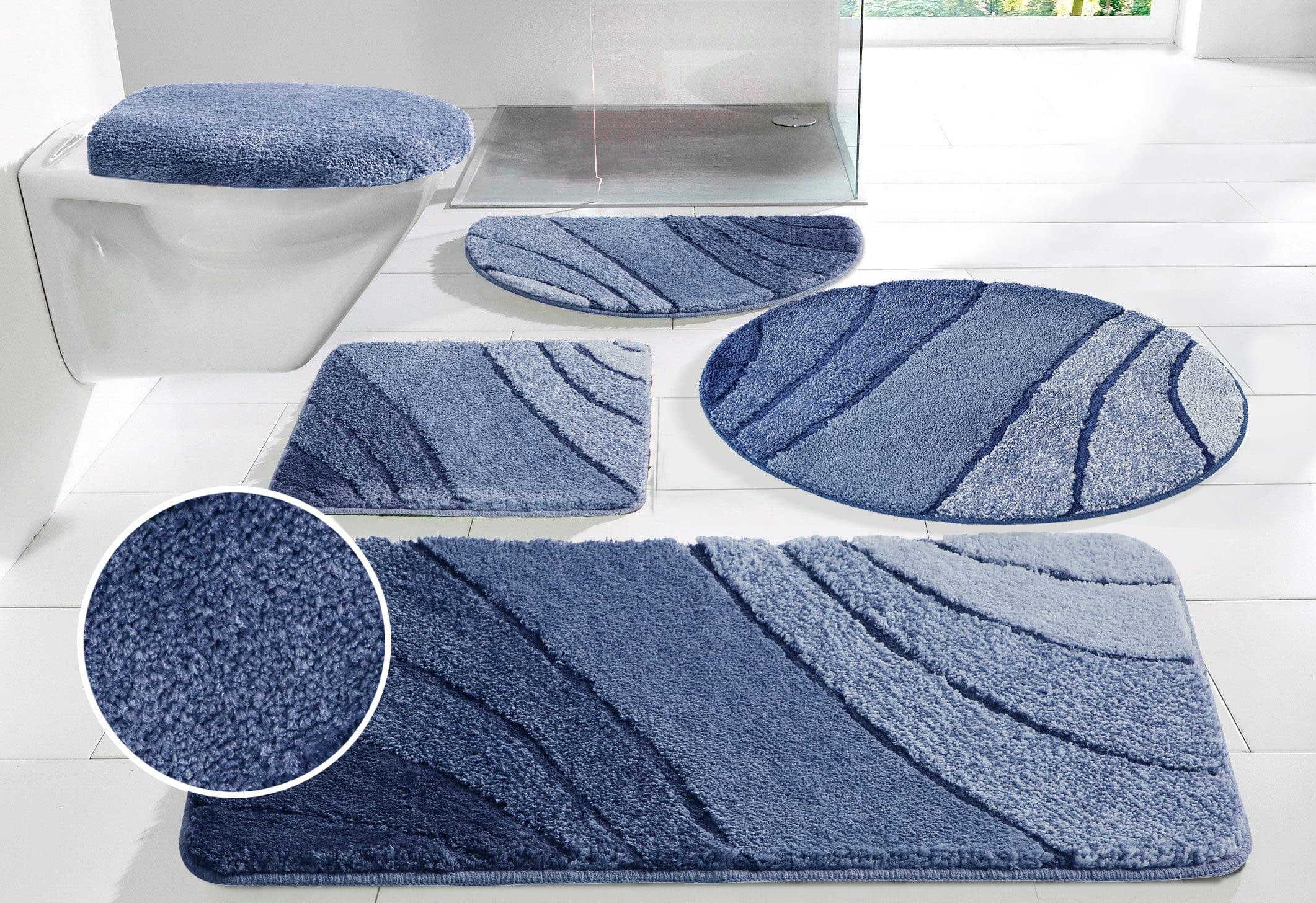 my home Badematte Josie Badvorleger Badezimmer Teppich Blau Wellen-Motiv - Bild 2