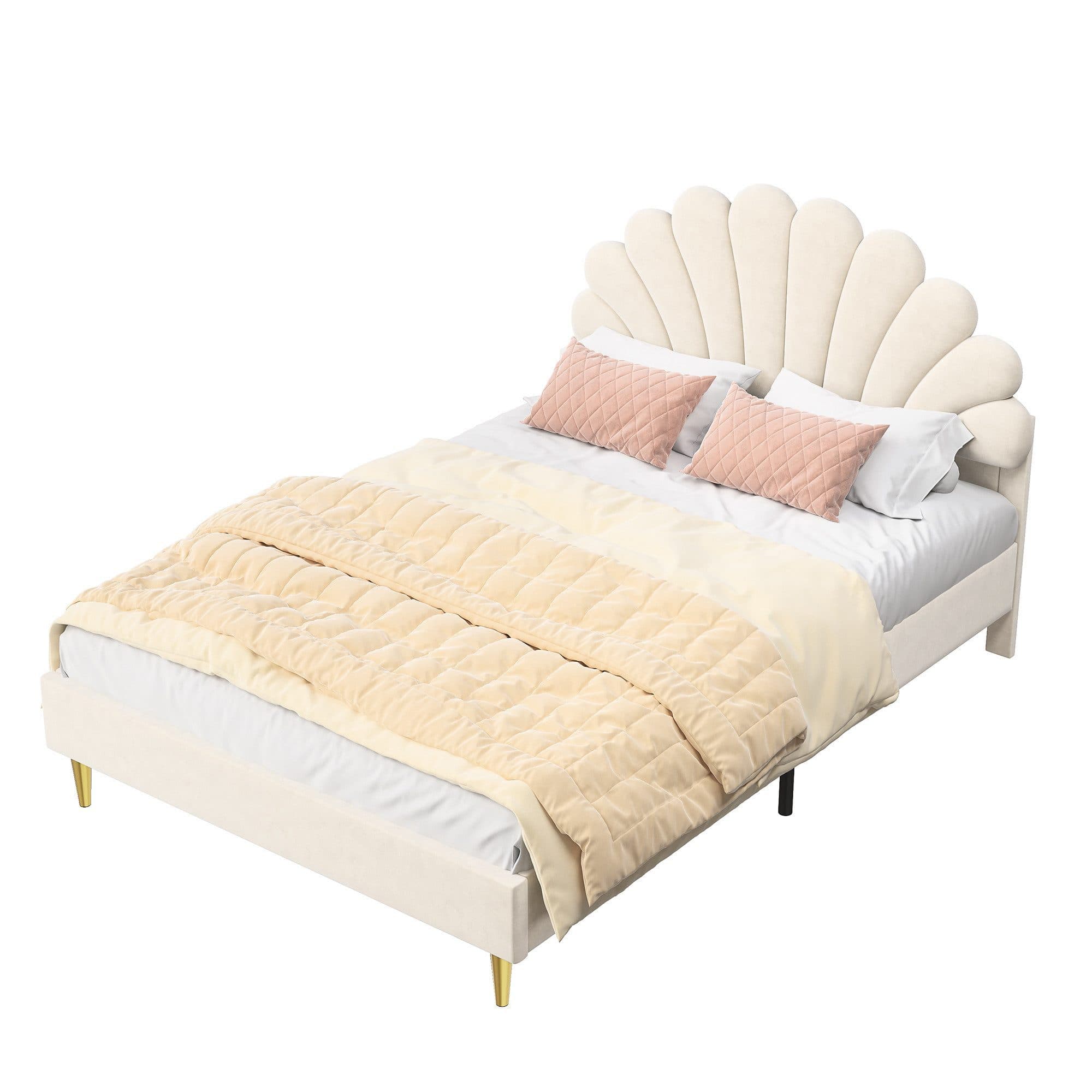 SEEZSSA Polsterbett 140x200 cm Samt Beige - Bild 2