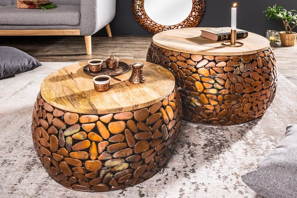 riess-ambiente Couchtisch Set STONE MOSAIC Kupfer/Natur 2-tlg. Handmade - Bild 2