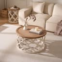 Cagnolier Couchtisch Rund Retro Weiß Braun Massivholz Bild 2
