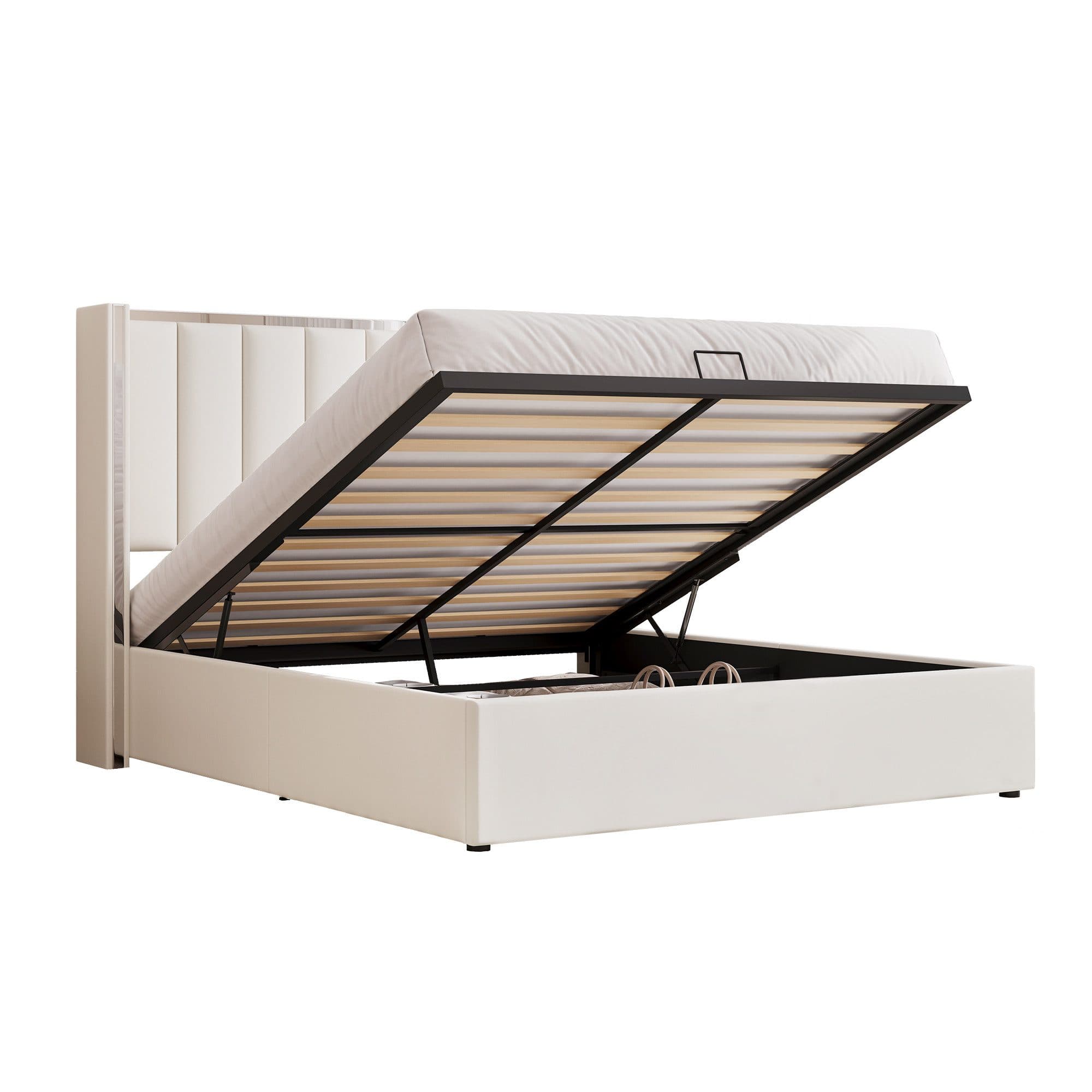 AMERLIFE Polsterbett Hydraulisches Stauraumbett 140x200cm Creme Schwarz - Bild 2