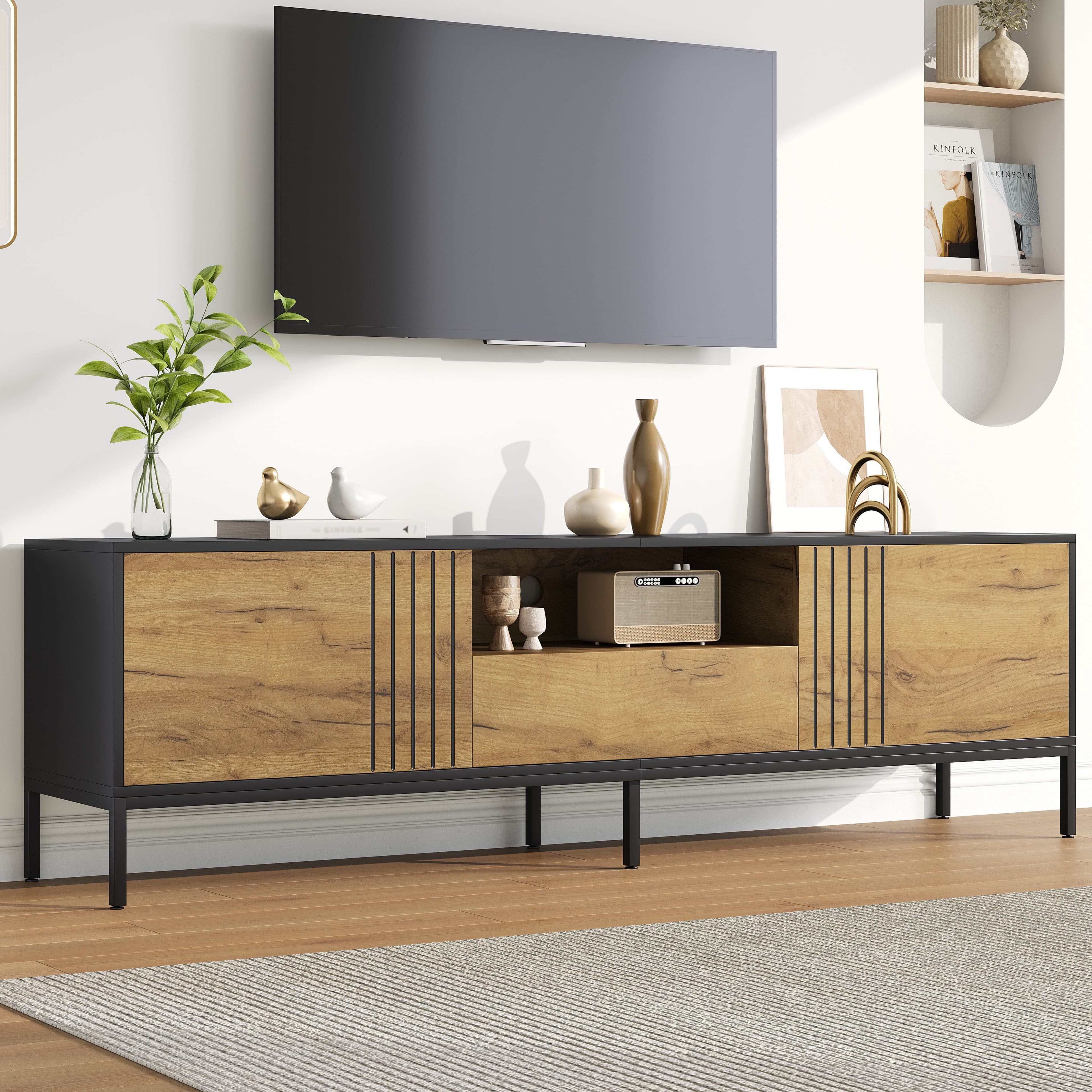 Merax TV-Schrank 170cm mit Stauraum Holzfarbe/Schwarz - Bild 2