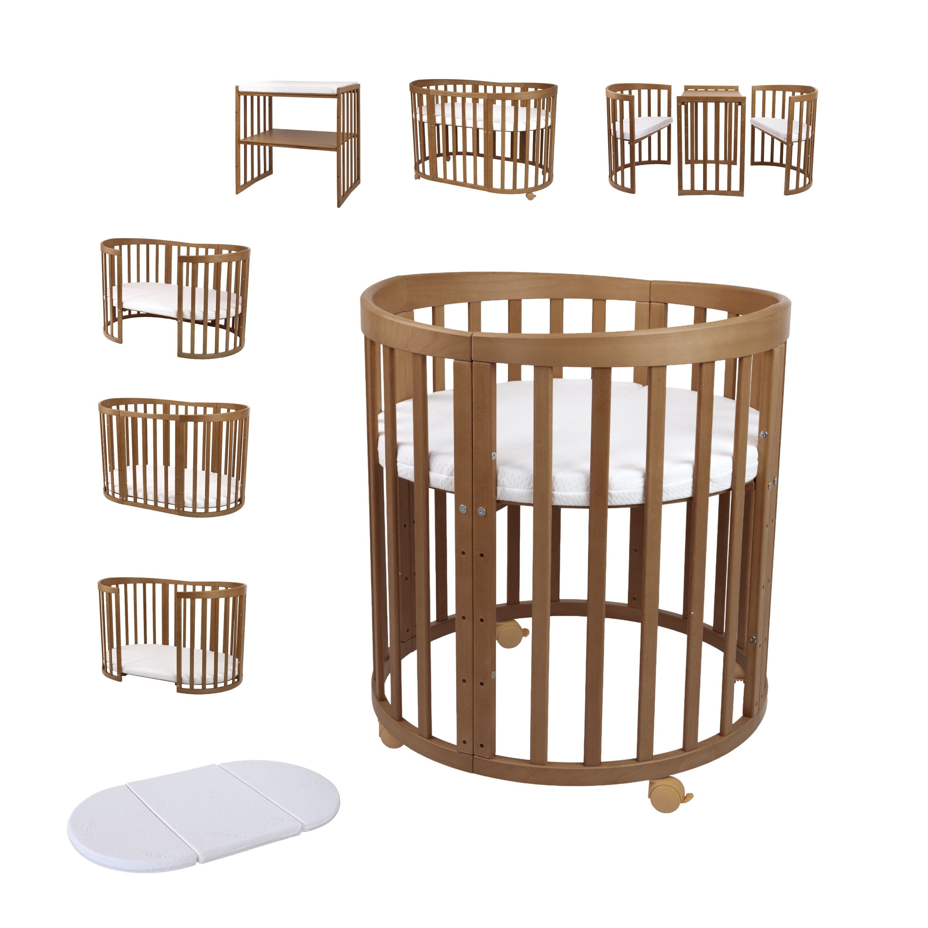 Waldin Babybett OWAL aus Holz 7in1 mit Matratze, mitwachsend - Bild 2