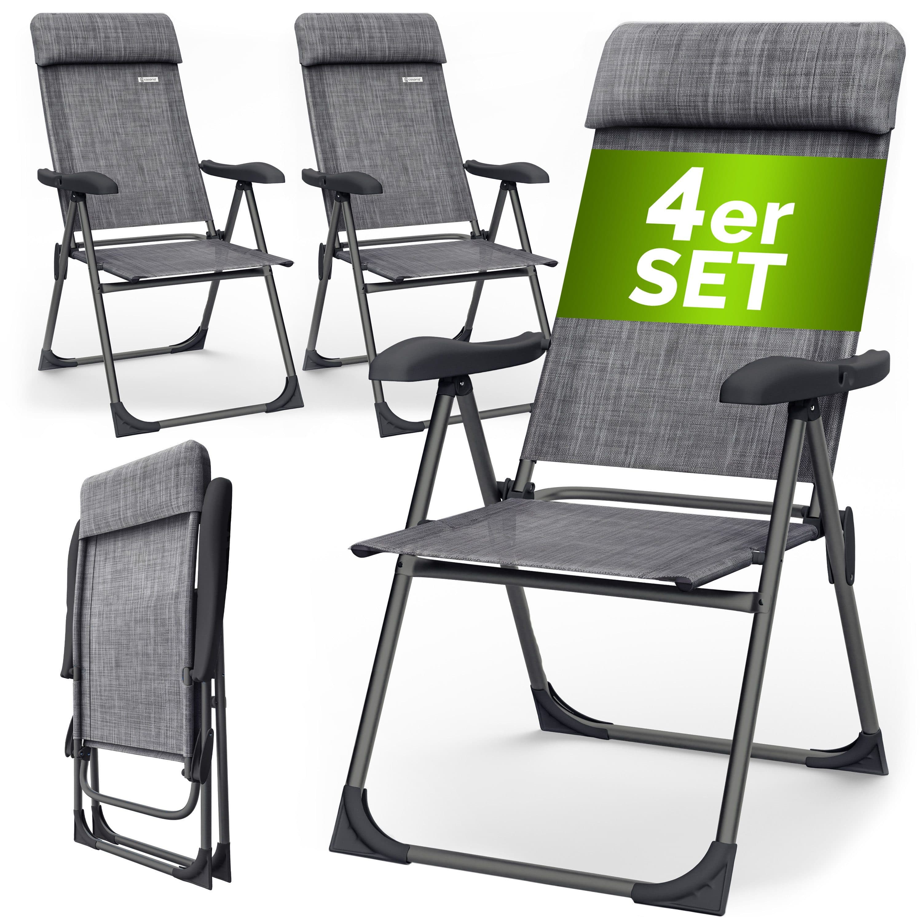 Casaria Gartenstuhl 4er Set Klappbar 7-fach Verstellbar Grau - Bild 2
