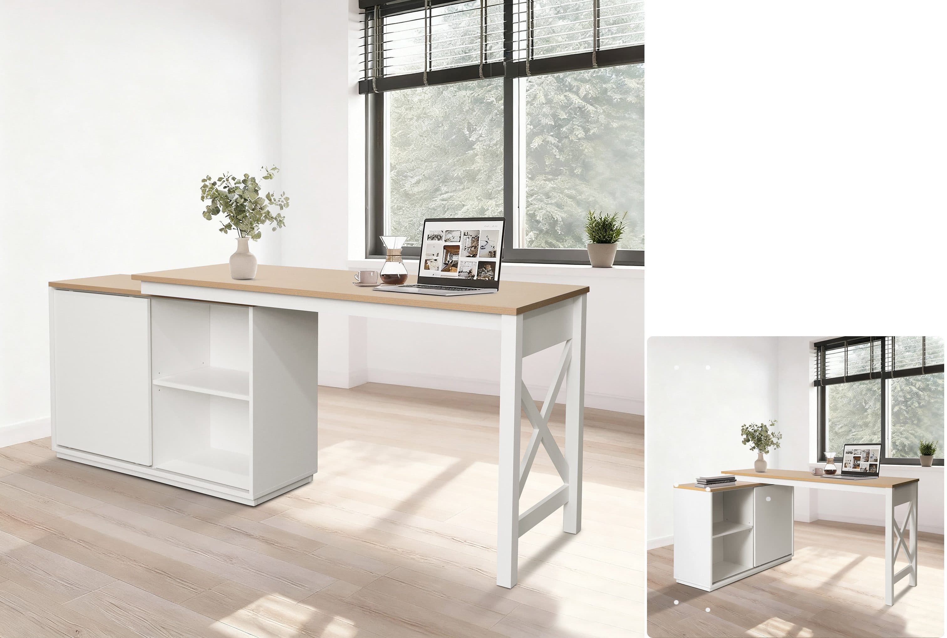 Eckschreibtisch OTTO HOME SILBA Weiß Eiche Landhausstil - Bild 2