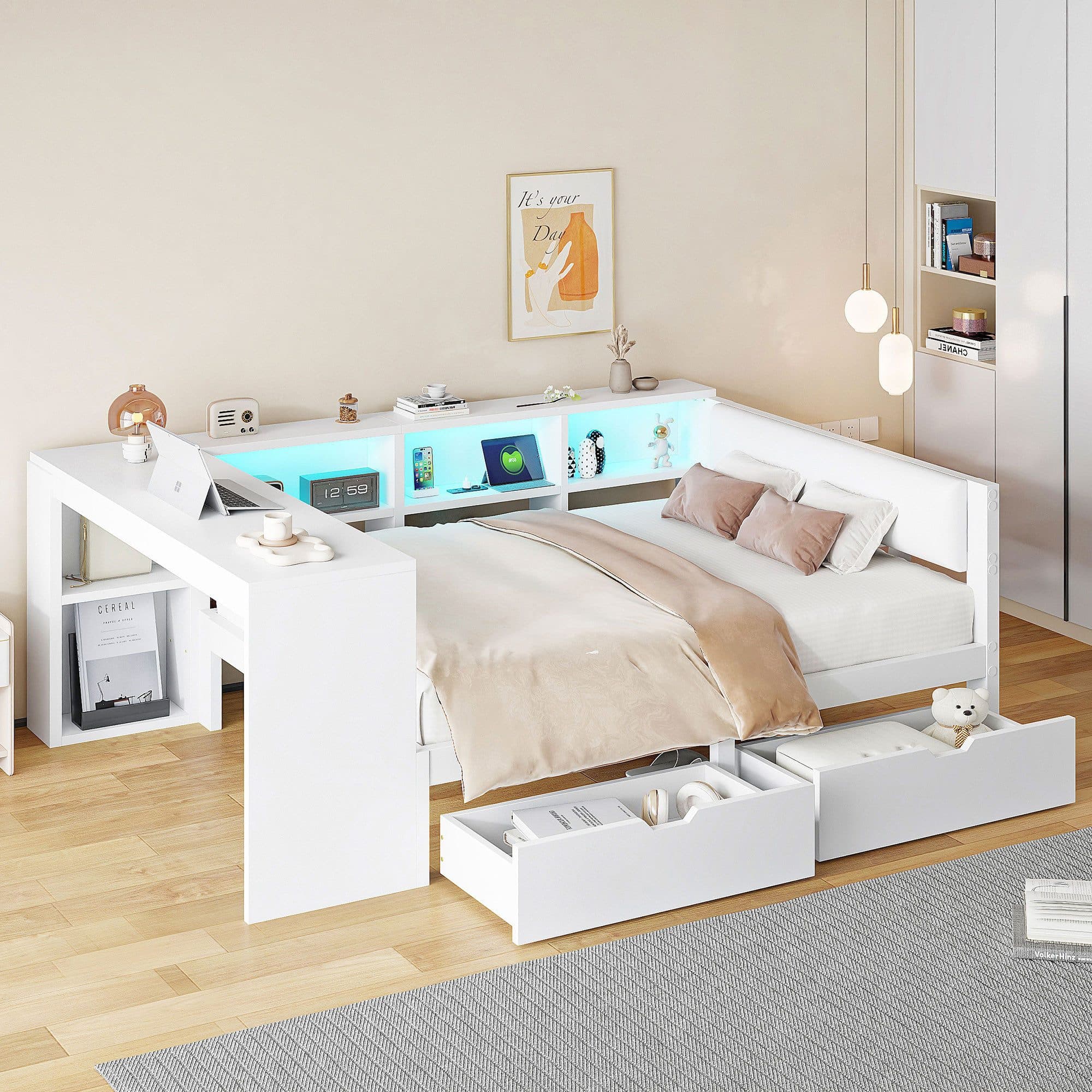 REDOM Stauraumbett Funktionsbett LED-Licht Stauraum Schubladen Ladestation - Bild 2